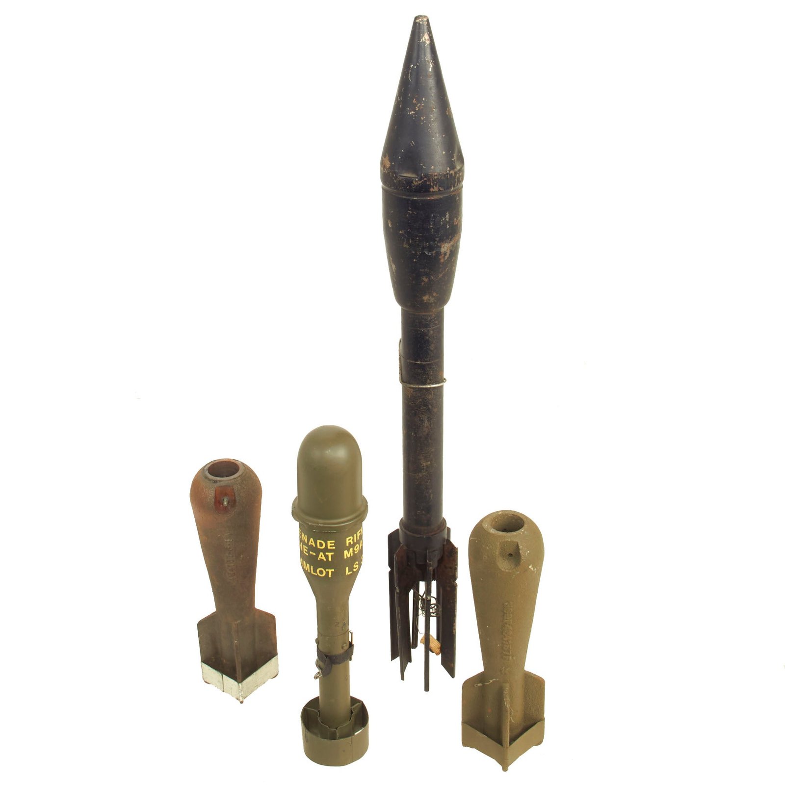 Buy Original U.S. WWII Era Inert Practice Ordnance Training Lot Featuring a Rifle Grenade, Dive Bomb Practice Bombs and Bazooka Round - 4 Items | Original Firearms Antique For Sale