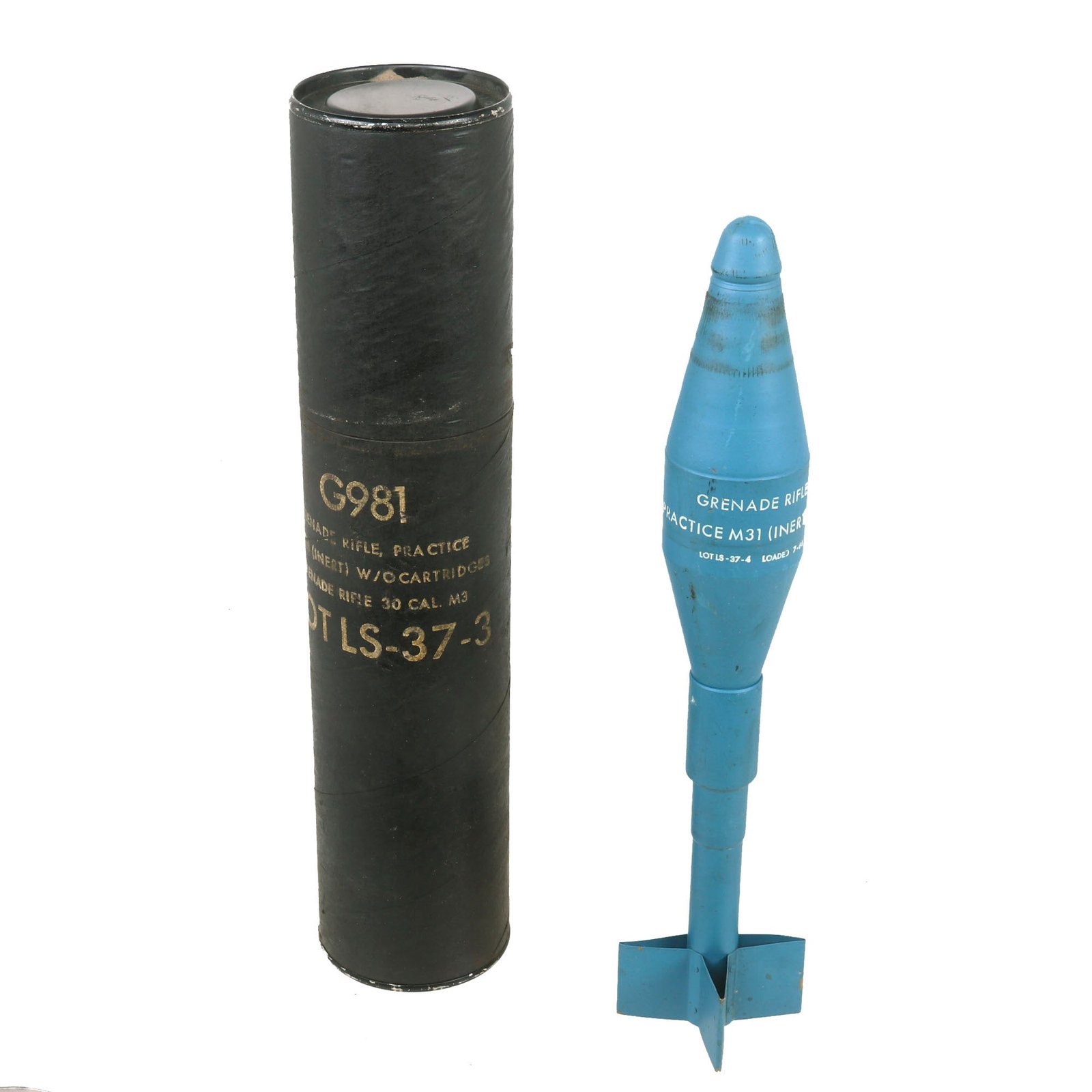 Buy Original U.S. Vietnam War INERT Practice M31 HEAT Anti-Armor Rifle Grenade Trainer With Original Container and Markings - 66mm | Original Firearms Antique For Sale