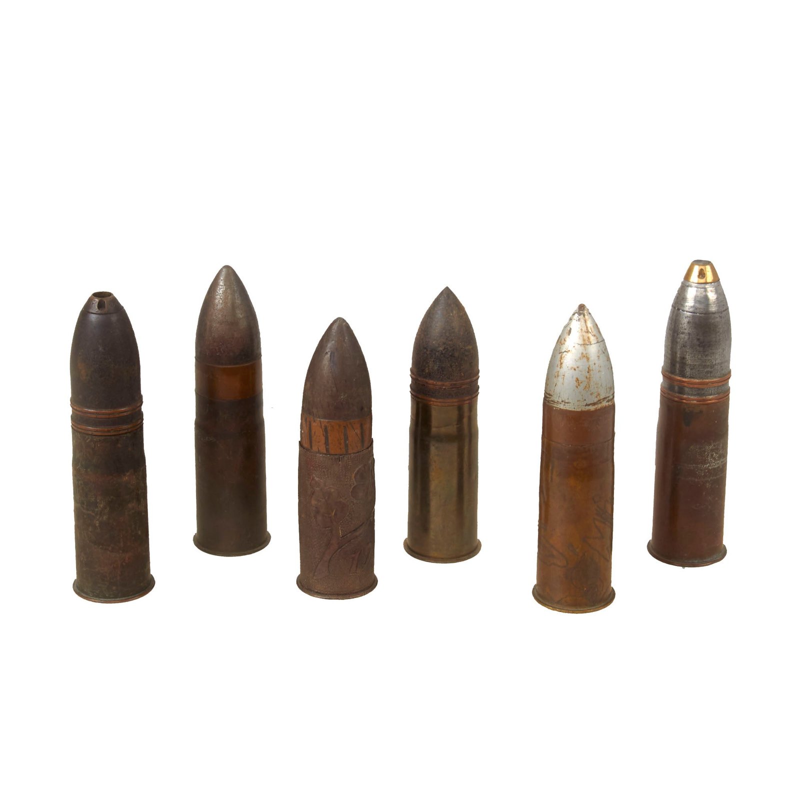Buy Original French & U.S. Artillery Shell Lot - Inert 37mm Rounds As Used With The Infantry Gun Model 1917 - 6 Rounds Total | Original Firearms Antique For Sale