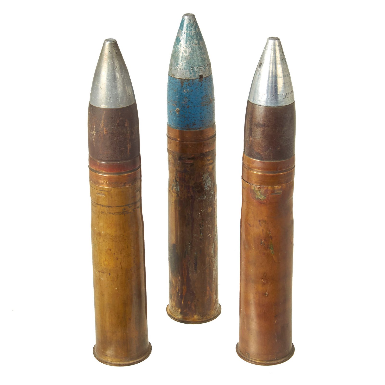 Buy Original U.S. WWII Lot of (3) 1941 Dated 37mm M55A1 Inert Dummy Rounds With M50 Dummy Fuze | Original Firearms Antique For Sale