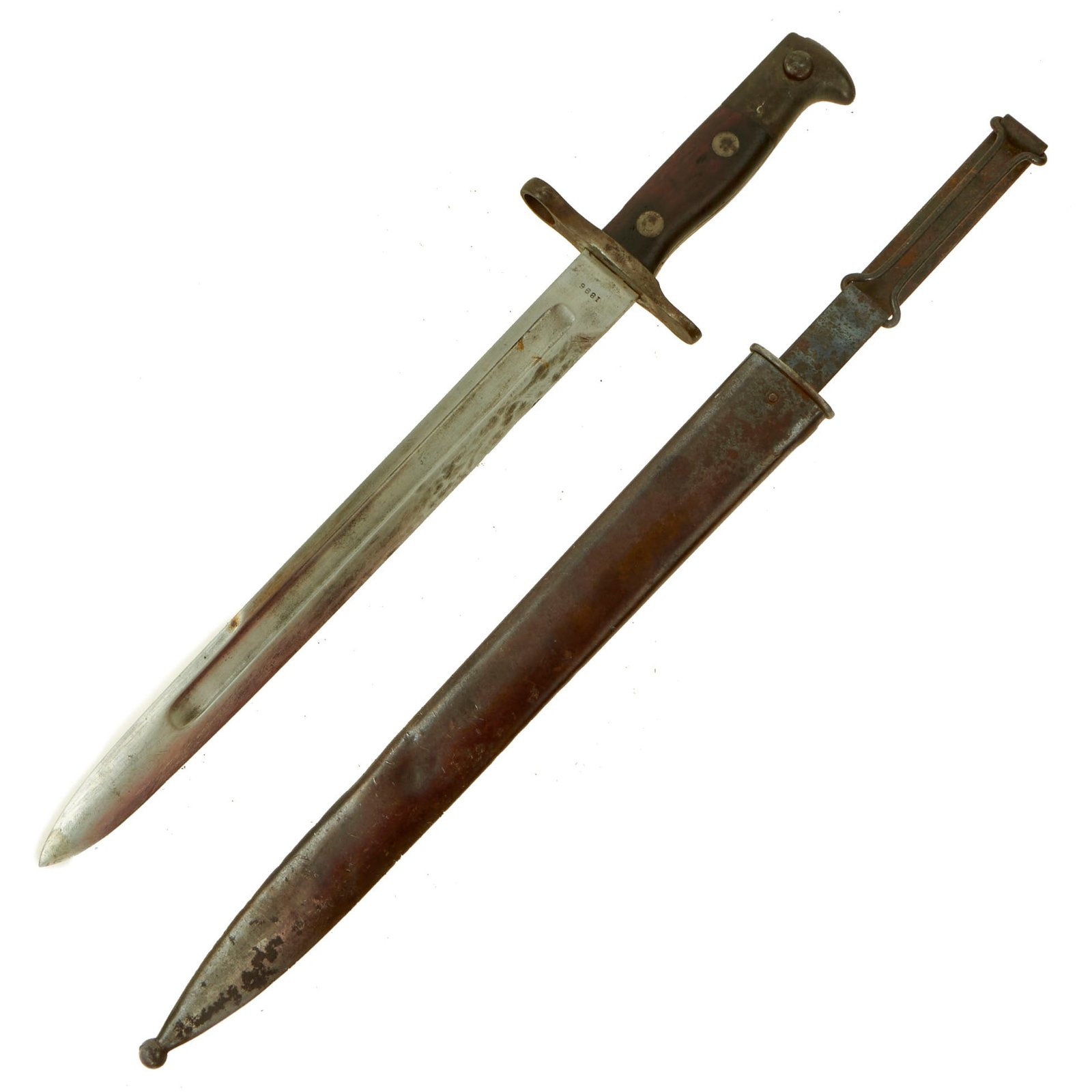 Buy Original U.S. Spanish - American War Model 1892 Krag Rifle Bayonet and 2nd Pattern Scabbard - Dated 1896 | Original Firearms Antique For Sale