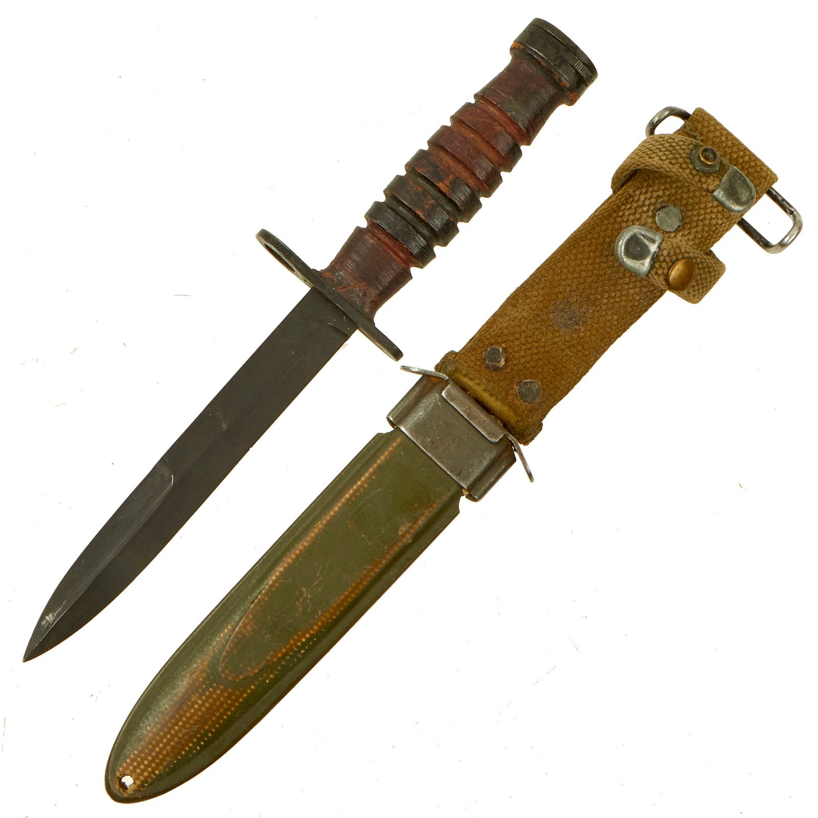 Buy Original U.S. Korean War Era U.S.J. Japanese Made M4 Bayonet for the M1 Carbine with M8 Scabbard | Original Firearms Antique For Sale