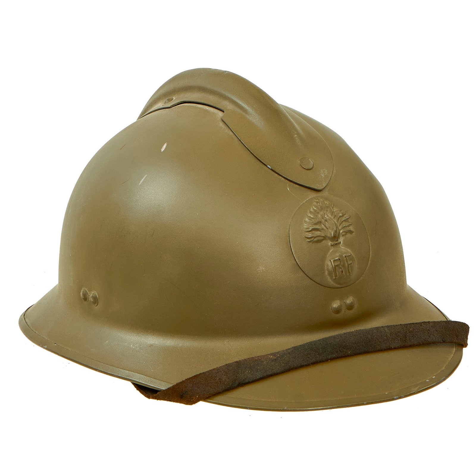 Buy Original French WWII Complete Early Model 1926 Adrian Infantry Helmet with Liner & Chinstrap - Olive Green | Original Firearms Antique For Sale