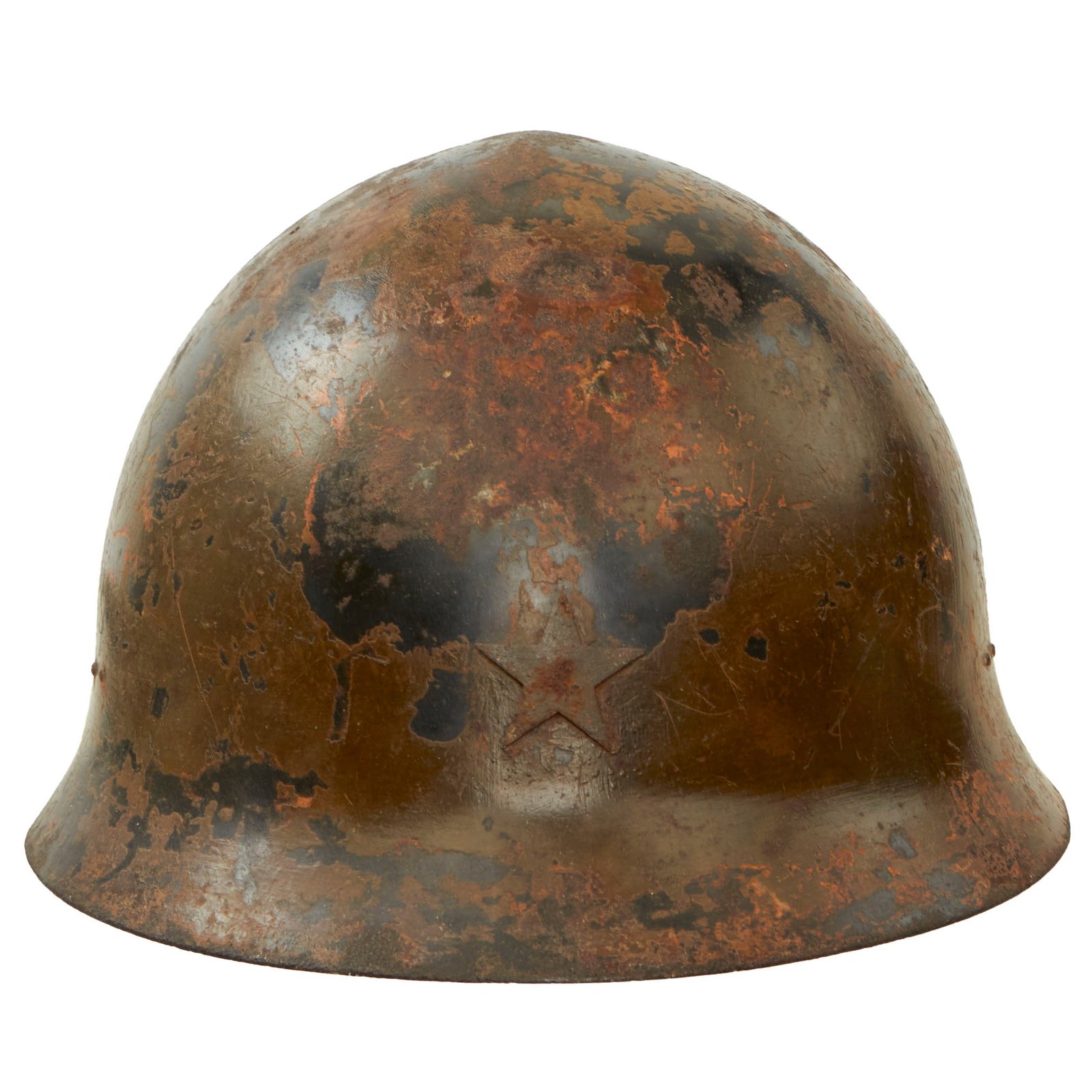 Buy Original Japanese WWII Type 90 Army Helmet with Intact Star & Possible Shrapnel Damage - No Liner or Chinstrap - Tetsubo | Original Firearms Antique For Sale