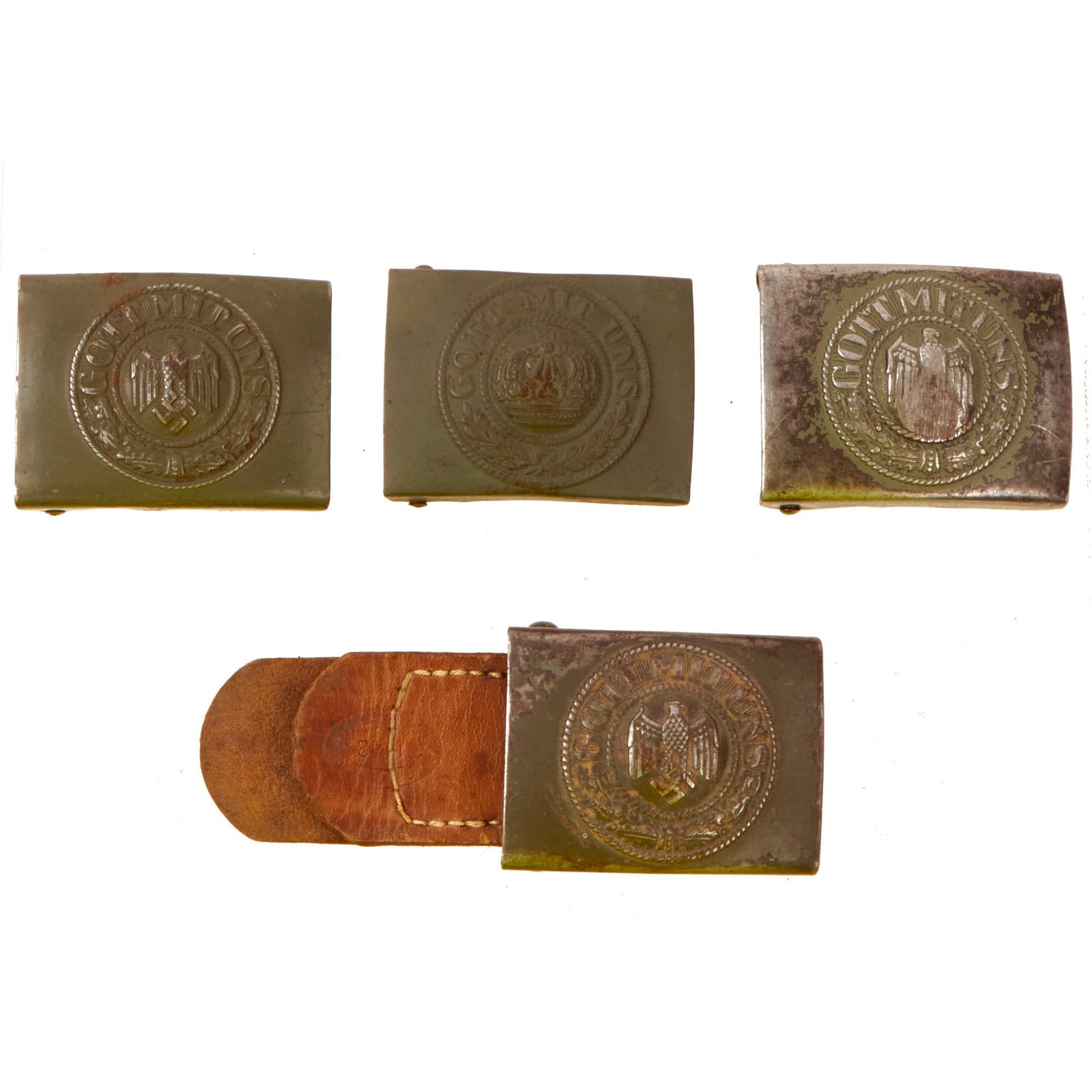 Buy Original German WWI & WWII Set of Four Army EM/NCO Steel Belt Buckles - (1) Imperial German & (3) Wehrmacht Heer | Original Firearms Antique For Sale