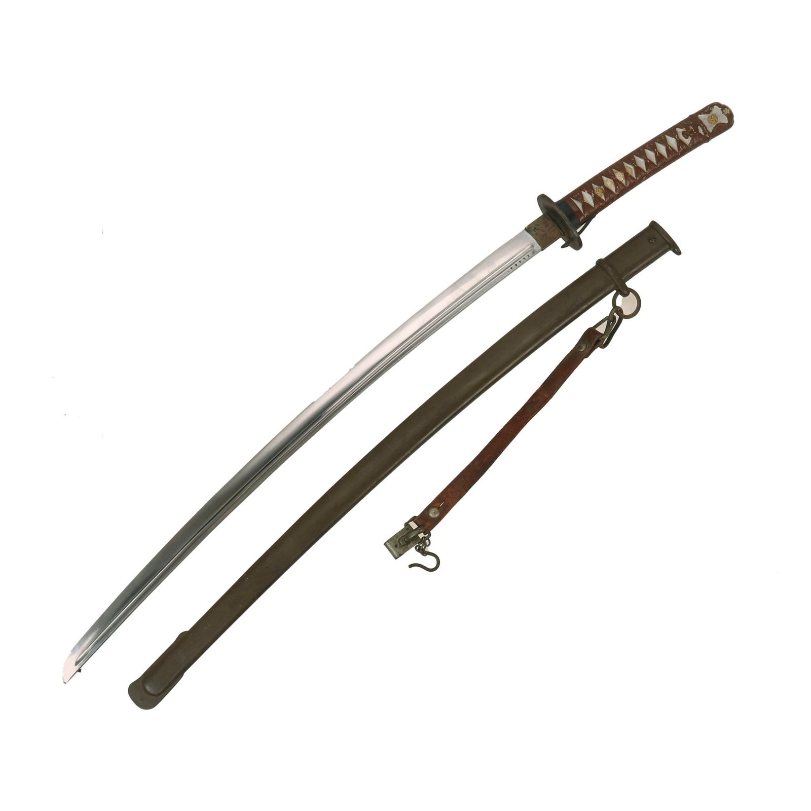 Buy Original WWII Japanese Army Type 95 NCO Aluminum Handle Katana Sword with Rare Leather Hanger - Matched Serial 79051 | Original Firearms Antique For Sale
