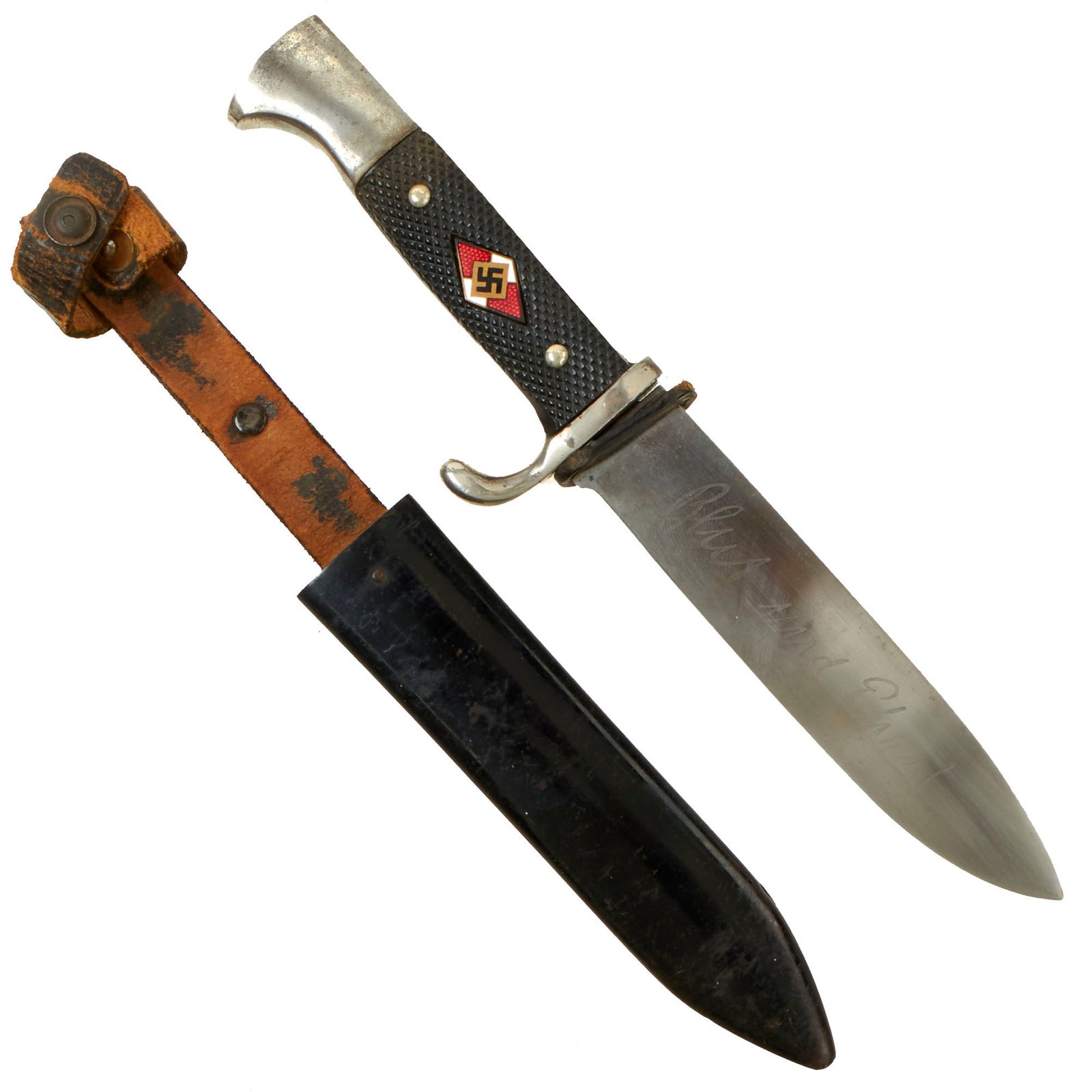 Buy Original German WWII Early Motto-Marked HJ Knife by Emil Voos of Solingen with Scabbard | Original Firearms Antique For Sale
