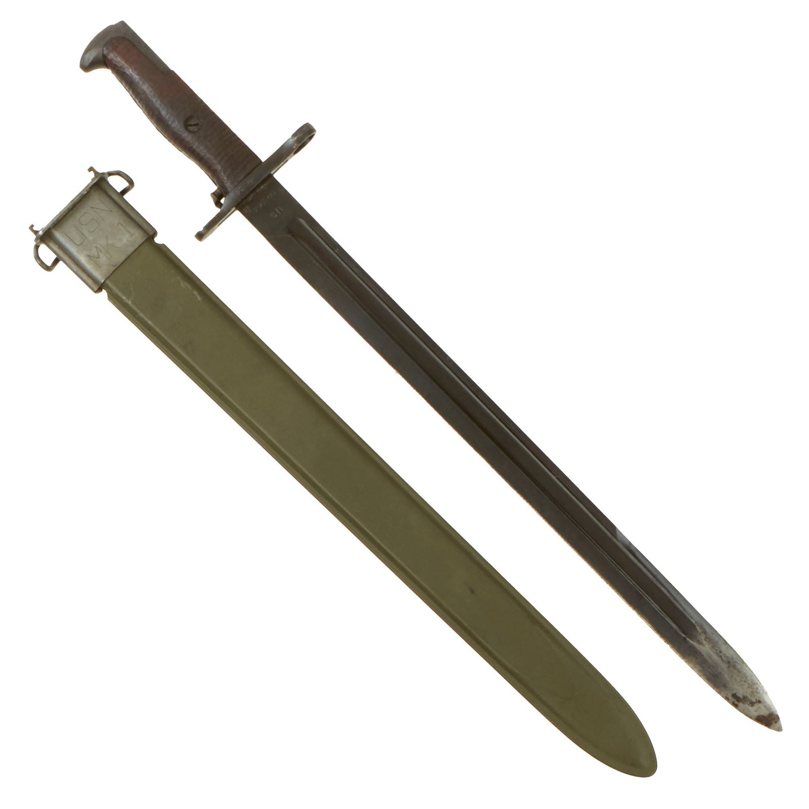 Buy Original U.S. WWI M1905 Springfield 16 inch Rifle Bayonet Marked S.A. with WWII M3 USN Scabbard - Dated 1918 | Original Firearms Antique For Sale