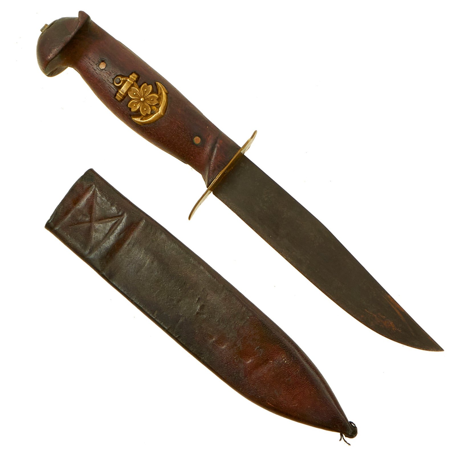 Buy Original U.S. WWII Pacific Joseph Beal & Sons Sheffield Bowie Knife With Captured Japanese Navy Insignia Inlaid into Handle | Original Firearms Antique For Sale