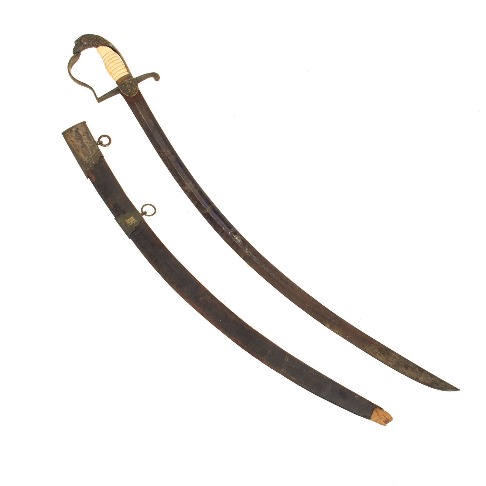 Buy Original U.S. Mexican-American War Era Etched Officer's Eagle Head Sword by Schnitzler & Kirschbaum with Ivory Grip and Leather Scabbard | Original Firearms Antique For Sale