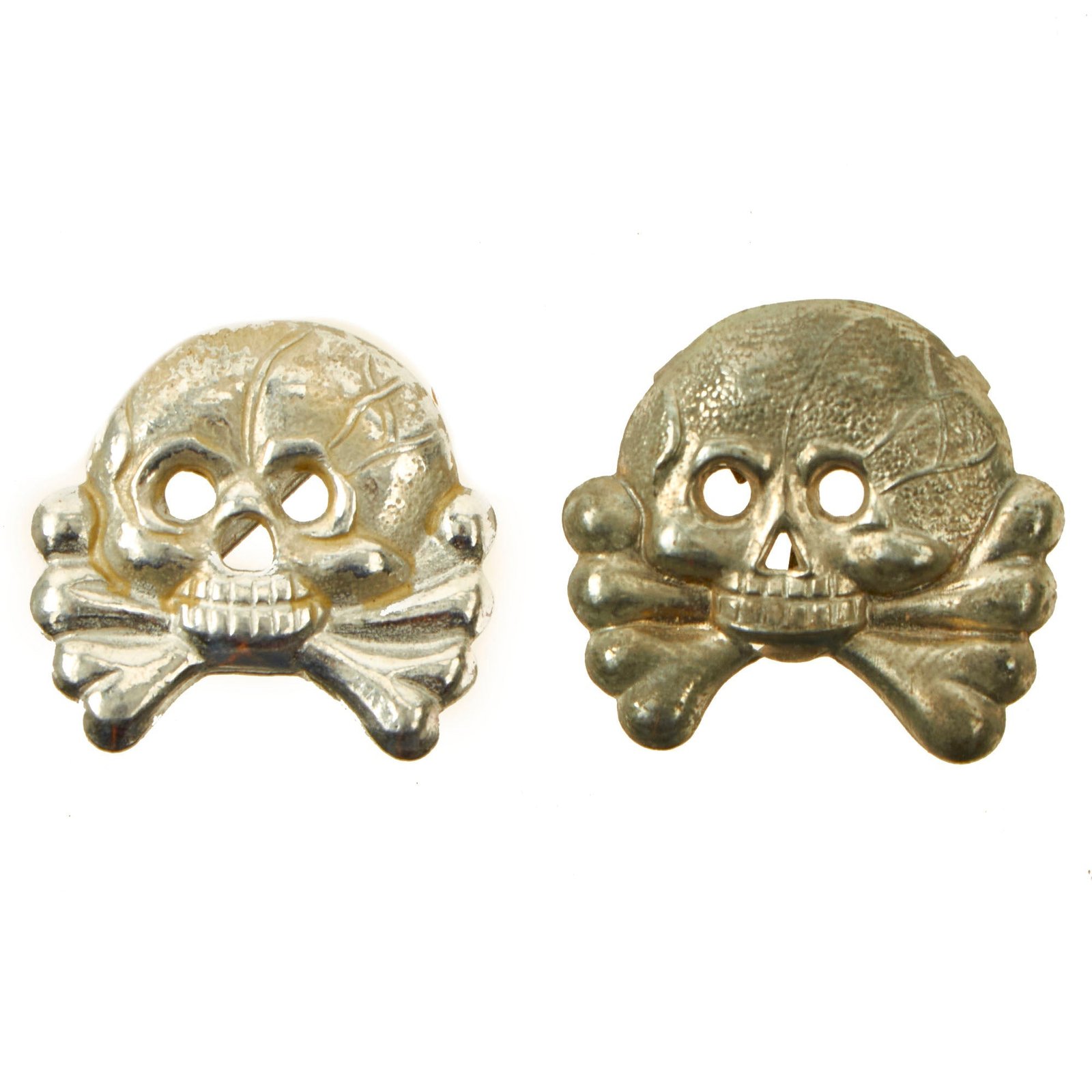 Buy Original German WWII Set of Two Panzer "Danziger" Style "Death's Head" Collar Tab Emblems - Totenkopf | Original Firearms Antique For Sale