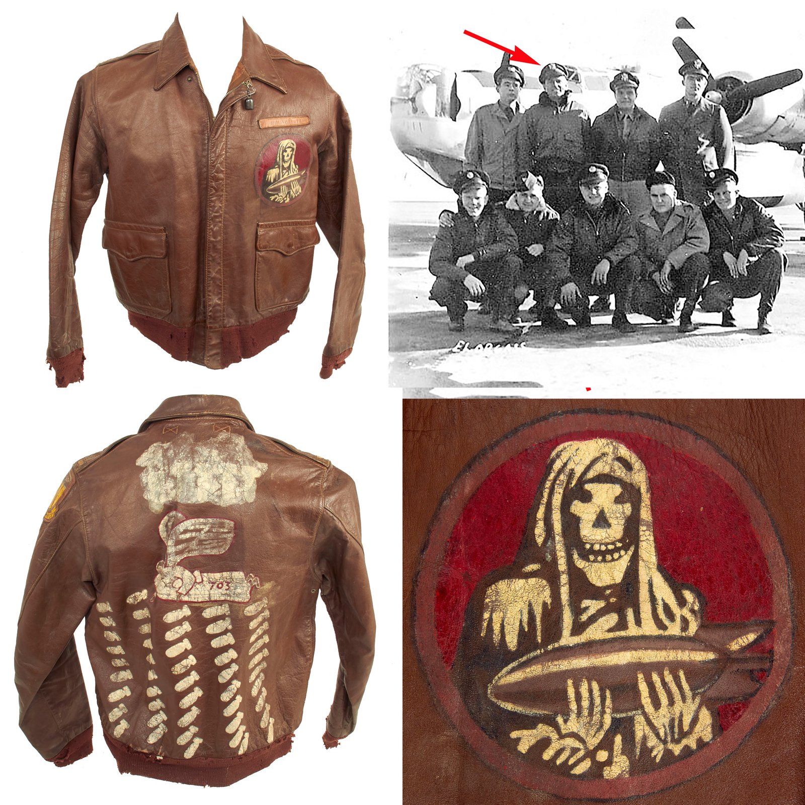 Buy Original U.S. WWII Named Co-Pilot Painted A-2 Leather Flight Jacket - 828th Bomb Squadron - Co-Pilot Lt. William Roberts | Original Firearms Antique For Sale