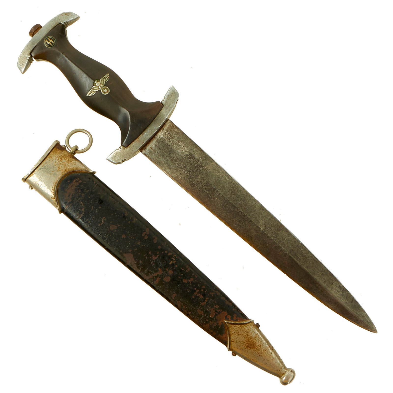 Buy Original German WWII Service Worn Model 1933 SS Dagger with Scabbard - RZM 1054 / 38 / ᛋᛋ | Original Firearms Antique For Sale