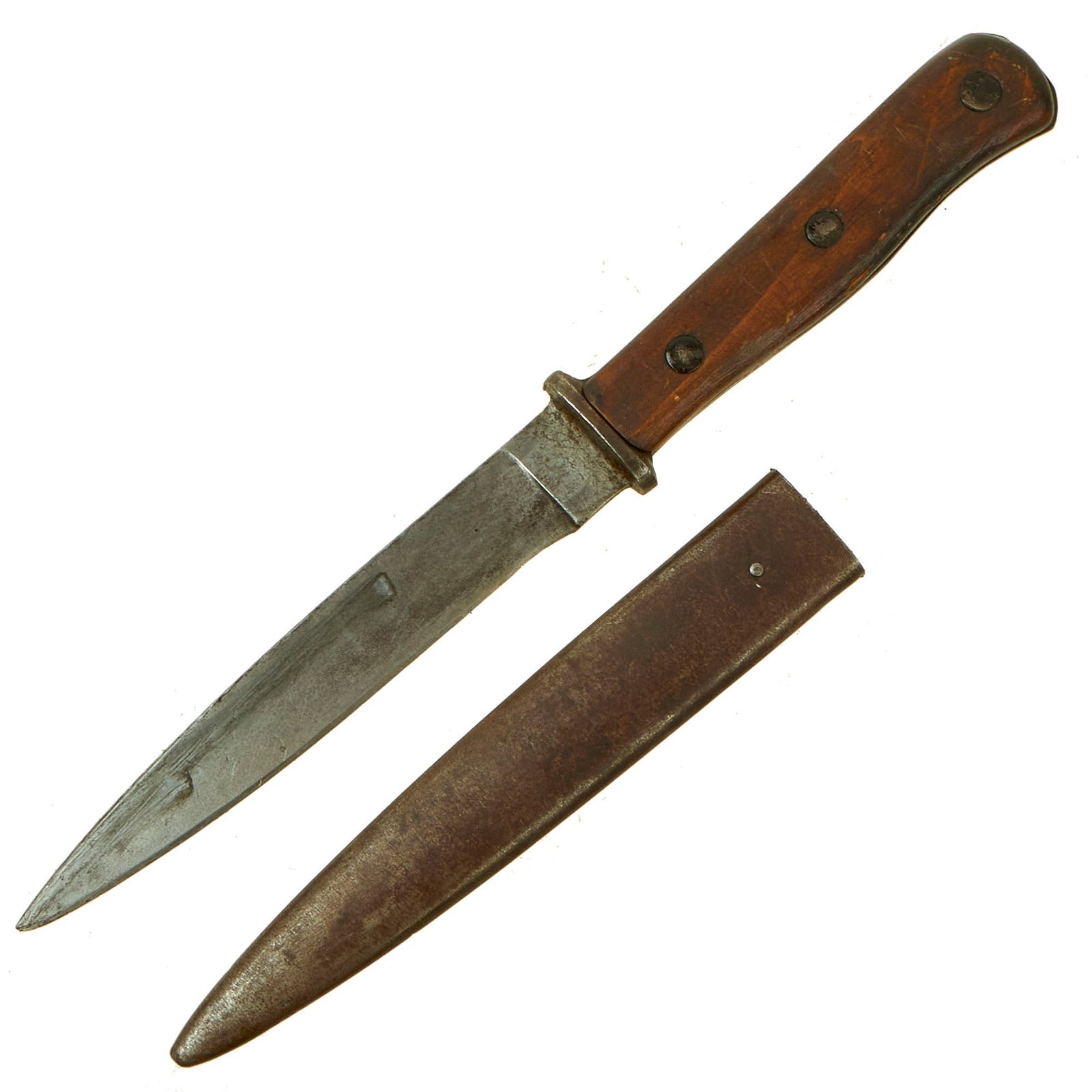 Buy Original German WWII Wood Handle Nahkampfmesser Trench Fighting Knife with Steel Boot Scabbard | Original Firearms Antique For Sale