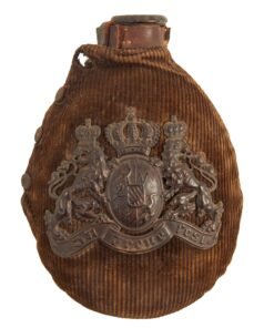 Buy Original German WWI Infantry M1915 Canteen Feldflasche With Corduroy Cover That Features Bavarian Pickelhaube Wappen Front Plate | Original Firearms Antique For Sale