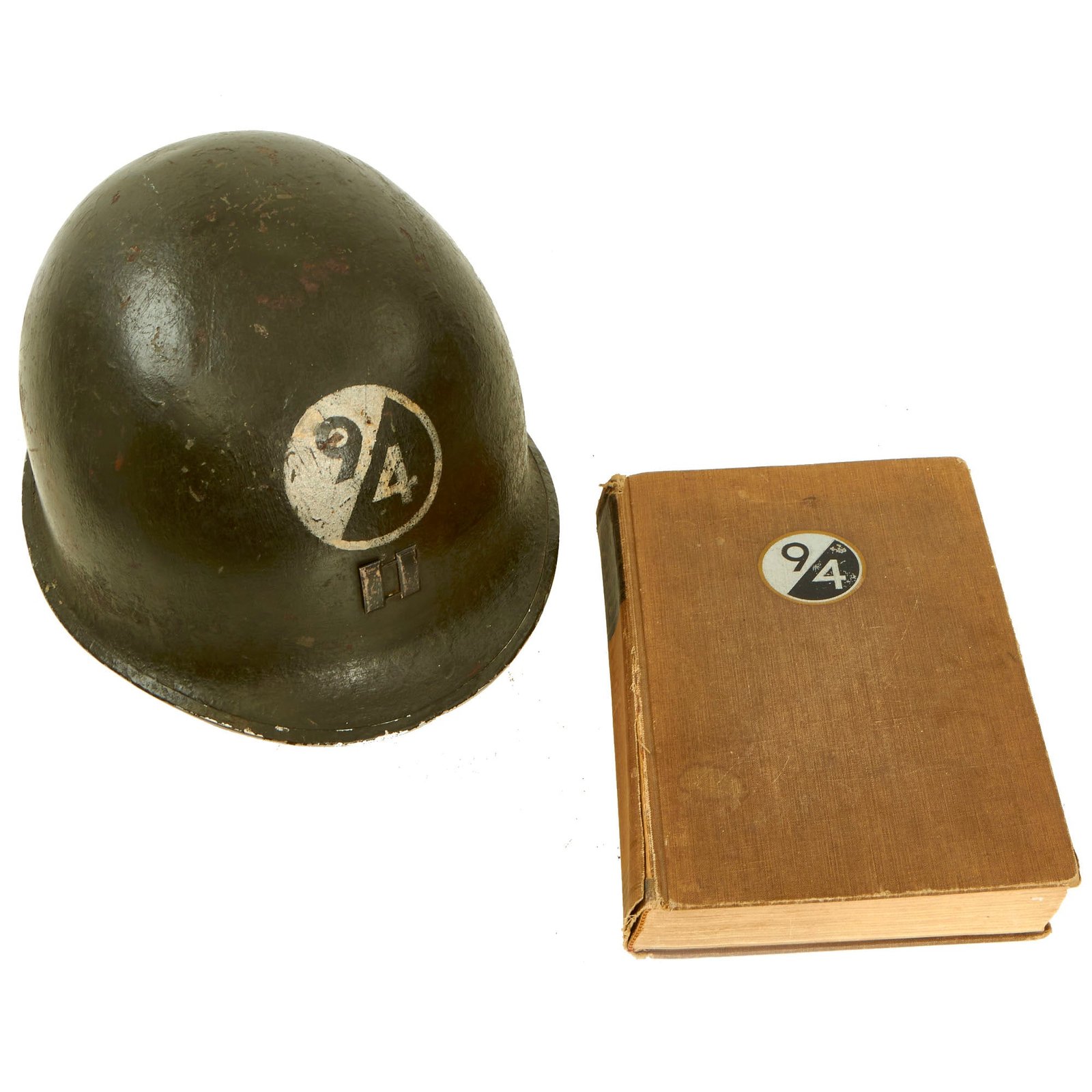 Buy Original U.S. WWII 94th Infantry Division M1 McCord Fixed Bale Helmet Named to Captain Robert U. Cassel with Signed First Edition 94th ID Book | Original Firearms Antique For Sale