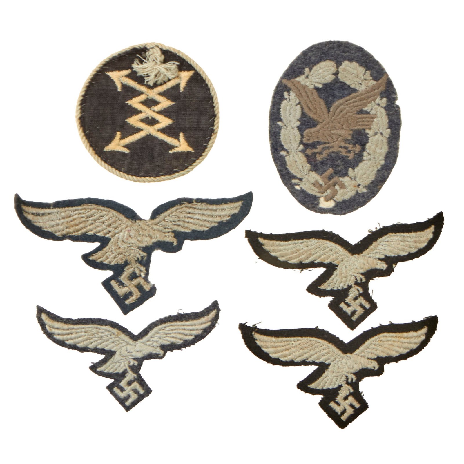 Buy Original German WWII Luftwaffe Air Force Embroidered Insignia Grouping - 6 Items | Original Firearms Antique For Sale