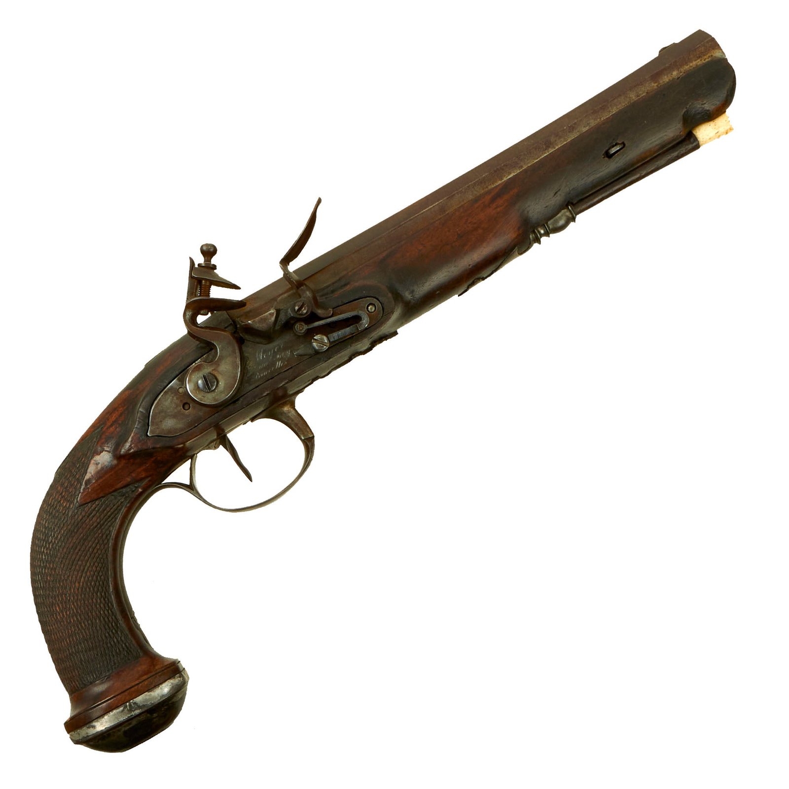 Buy Original Belgian Flintlock Officer's Pistol by P. Meyer of Brussels with Damascus Barrel - circa 1800 | Original Firearms Antique For Sale