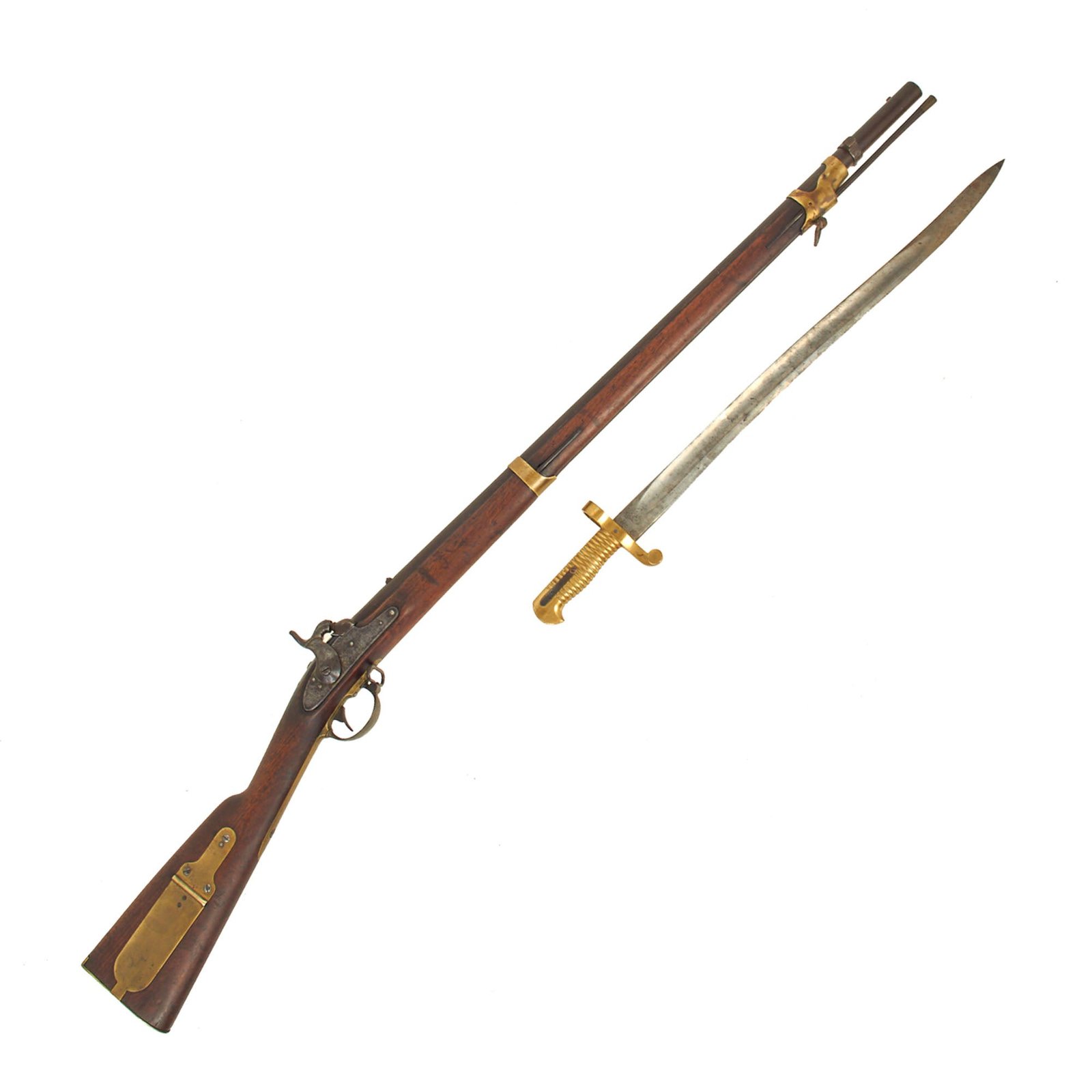 Buy Original U.S. Civil War Confederate Linked .58 Minié Conversion M1841 Mississippi Rifle by Harpers Ferry with Saber Bayonet - dated 1845 | Original Firearms Antique For Sale