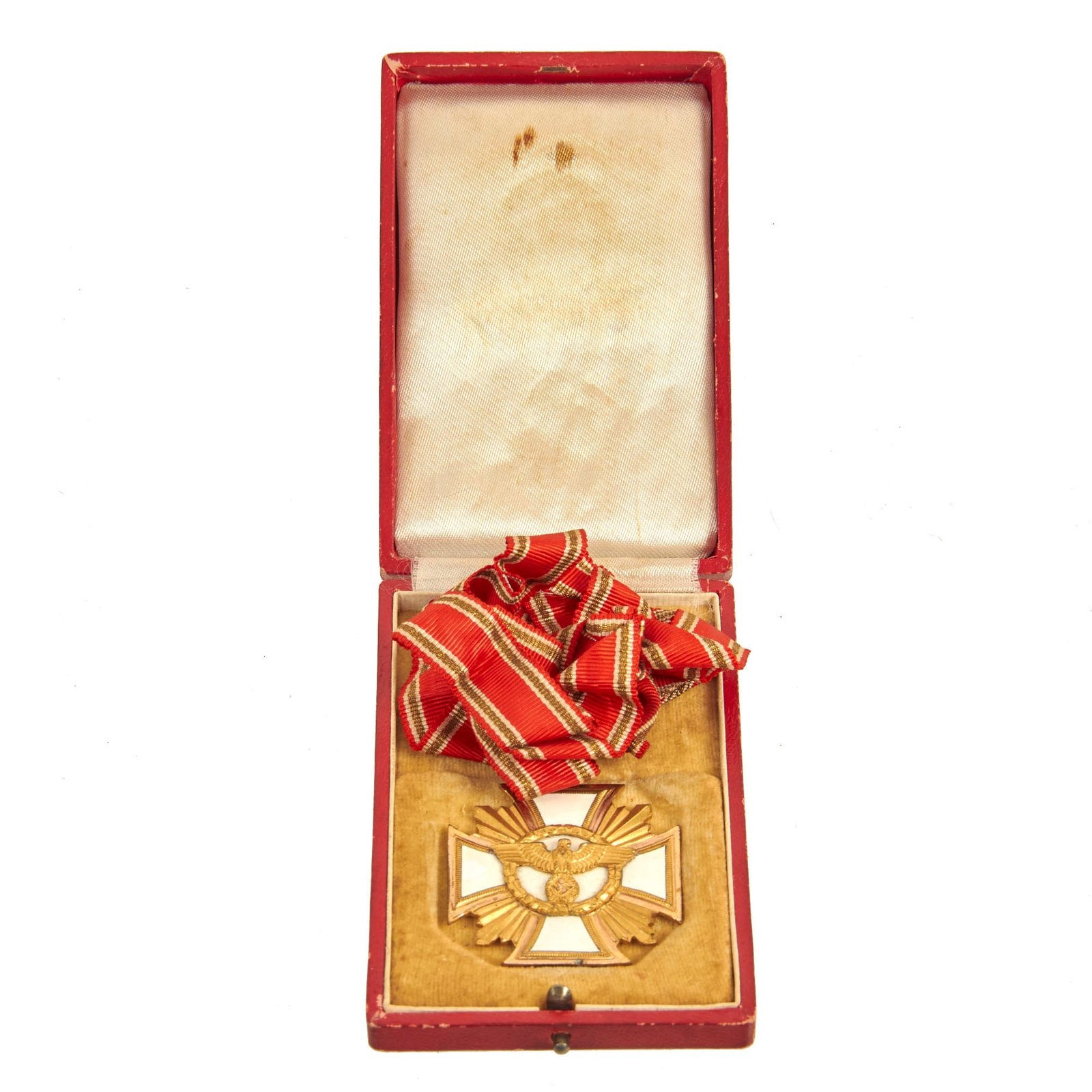 Buy Original Rare German WWII Cased NSDAP Party 25 Year First Class Long Service Award by E. Ferd Wiedmann with Women's Neck Ribbon | Original Firearms Antique For Sale
