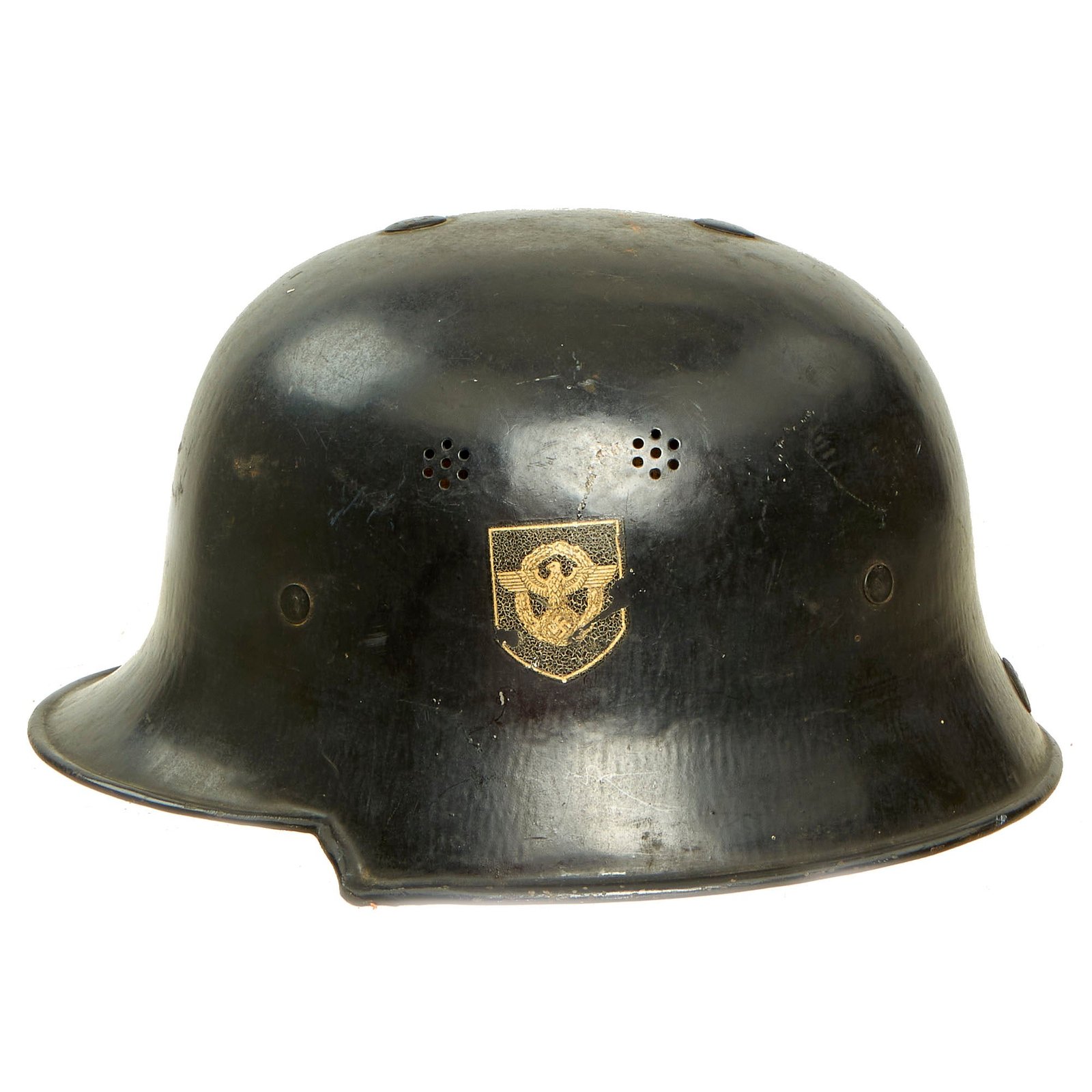 Buy Original German WWII M34 Square Dip Fire Police Helmet with Double Decals - Stahlhelm Feuerwehr | Original Firearms Antique For Sale