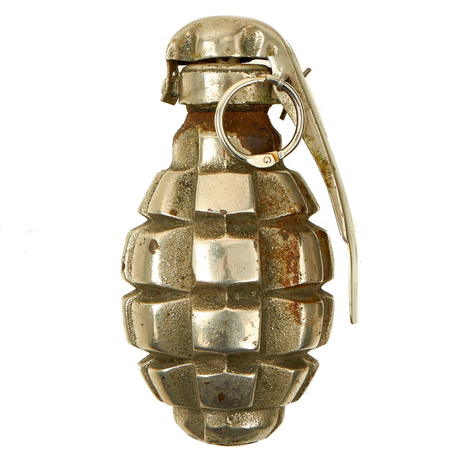 Buy Original French WWI Chromed F1 Hand Grenade with Billant Modèle 1916 B Fuse - Inert | Original Firearms Antique For Sale