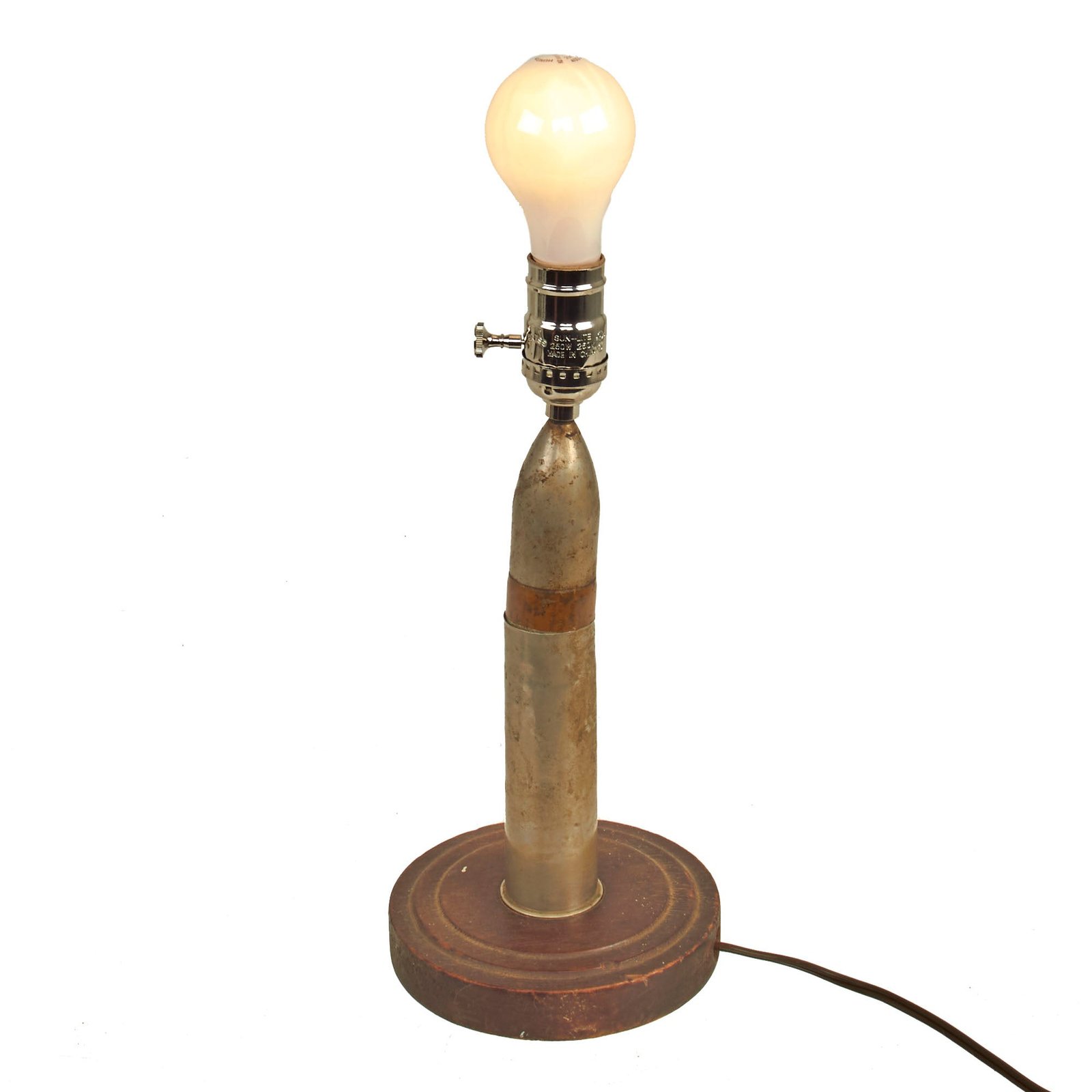 Buy Original British WWI Inert 1917 Dated QF 1-Pounder Pom-Pom 37mm Trench Art Lamp - Functional | Original Firearms Antique For Sale