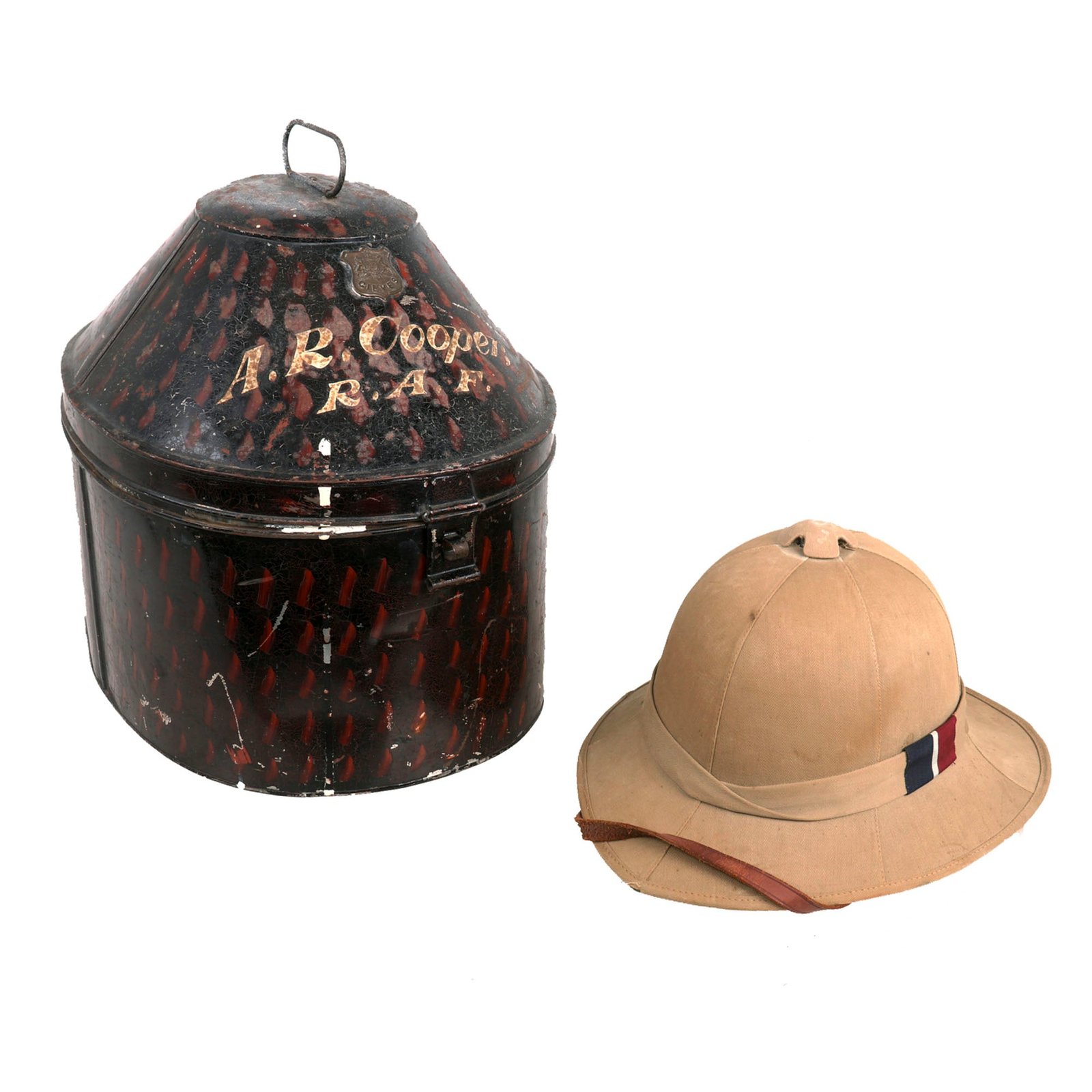 Buy Original British WWII 1942 Dated Royal Air Force Pith Sun Helmet by Helmets Ltd. with Transit Tin by Gieves - Both Named | Original Firearms Antique For Sale