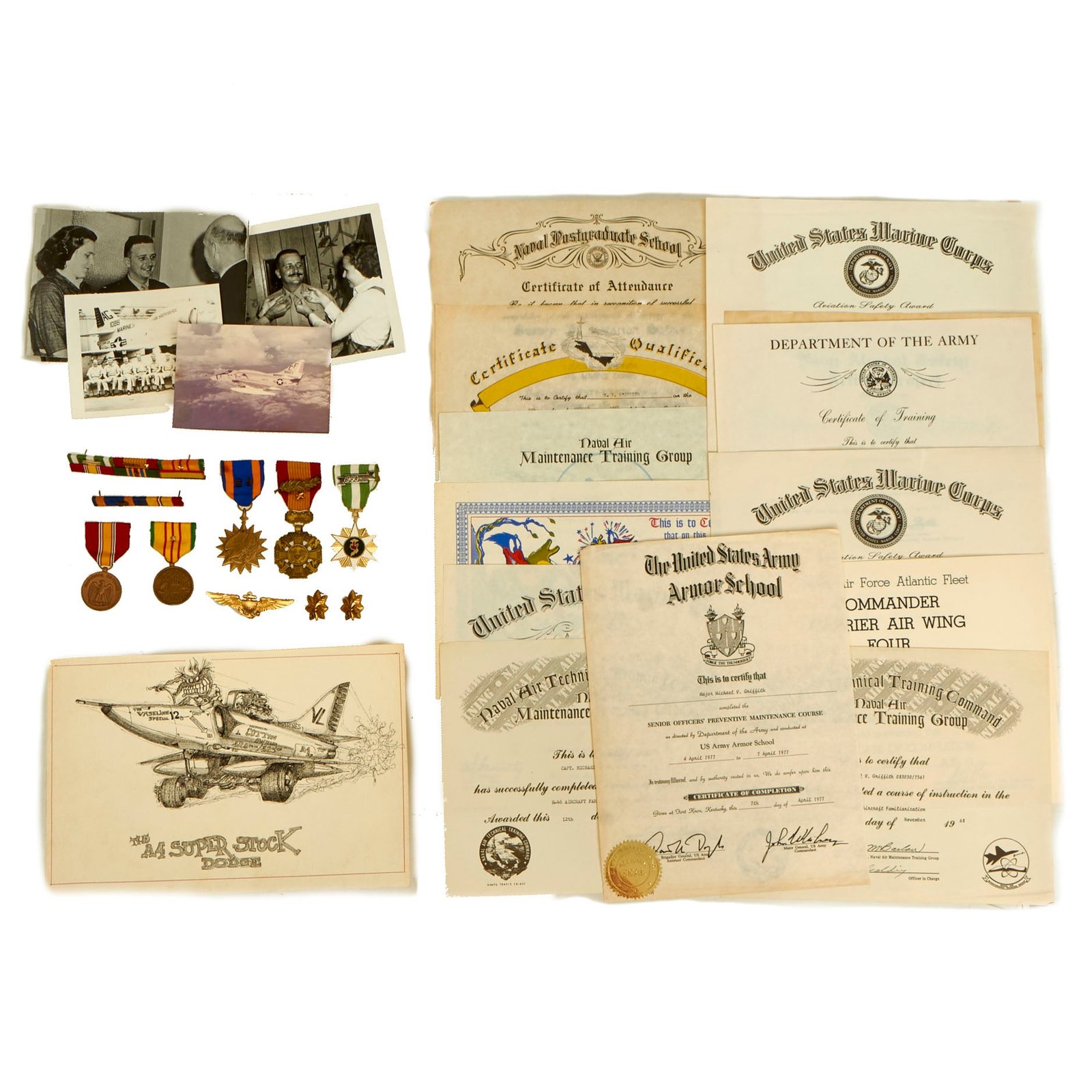 Buy Original U.S. Vietnam War Named Marine Attack Squadron 331 (VMA-331) Pilot Medal, Insignia and Document Grouping Featuring Name Engraved Air Medal Grouping With 59 Strike/Flight Awards - Major Michael V. Griffith | Original Firearms Antique For Sale