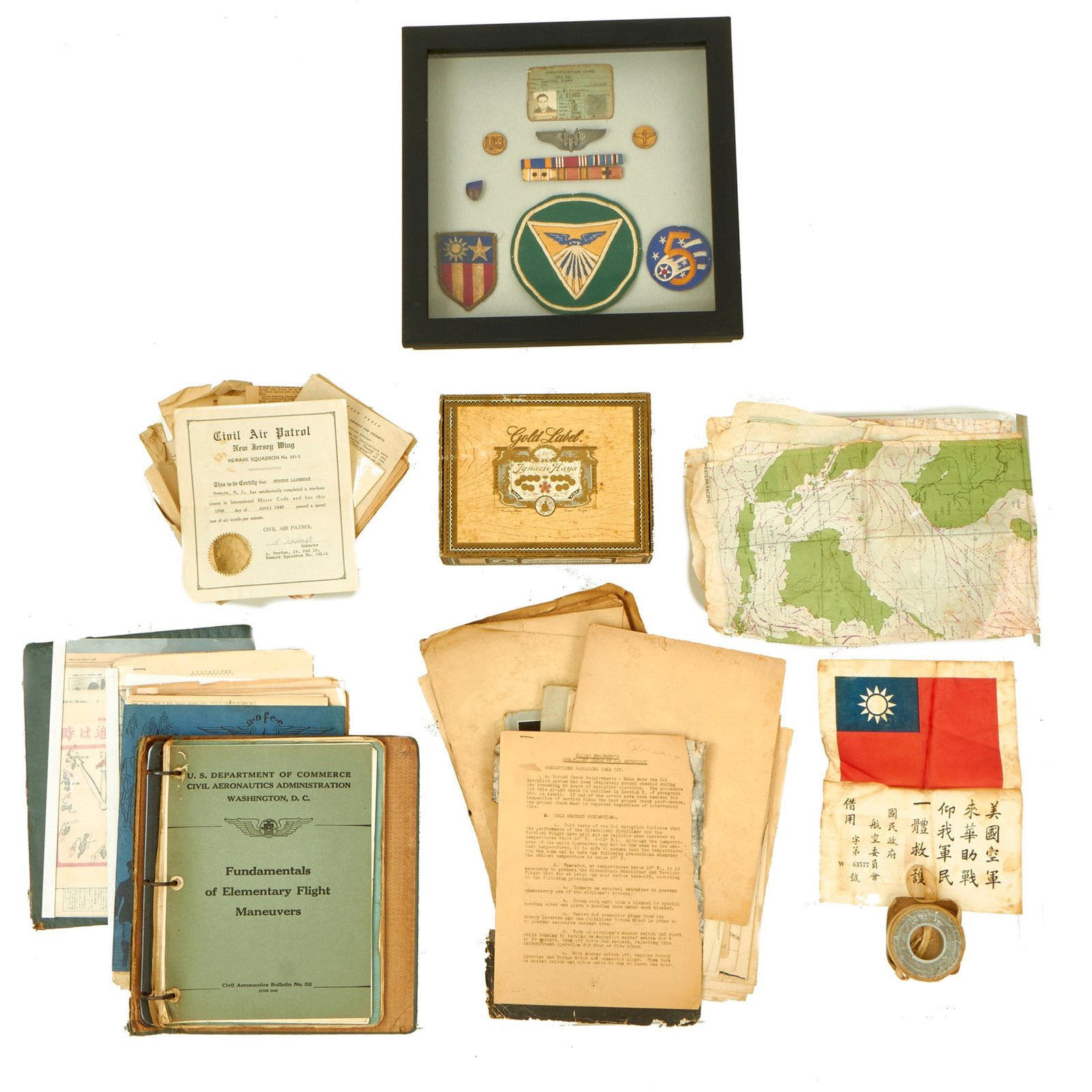 Buy Original U.S. WWII Named 408th Bombardment Squadron, 22nd Bomb Group CBI Insignia and Document Grouping For Aerial Gunner T/Sgt Eugene Laderman | Original Firearms Antique For Sale