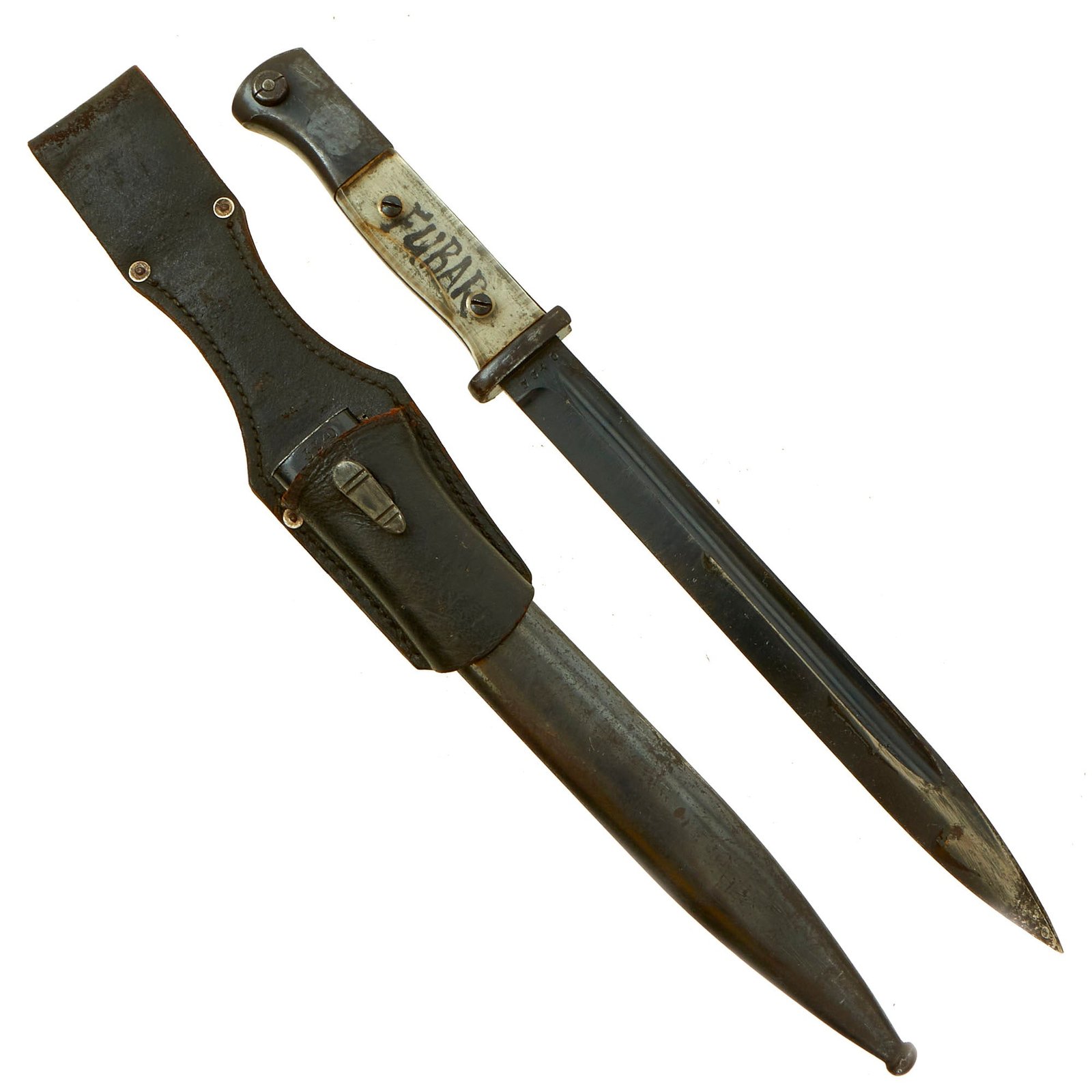 Buy Original German WWII 98k 1941 dated US Captured / Altered Bayonet by Mundlos with Scabbard and Frog - Matching Serial 3340 | Original Firearms Antique For Sale
