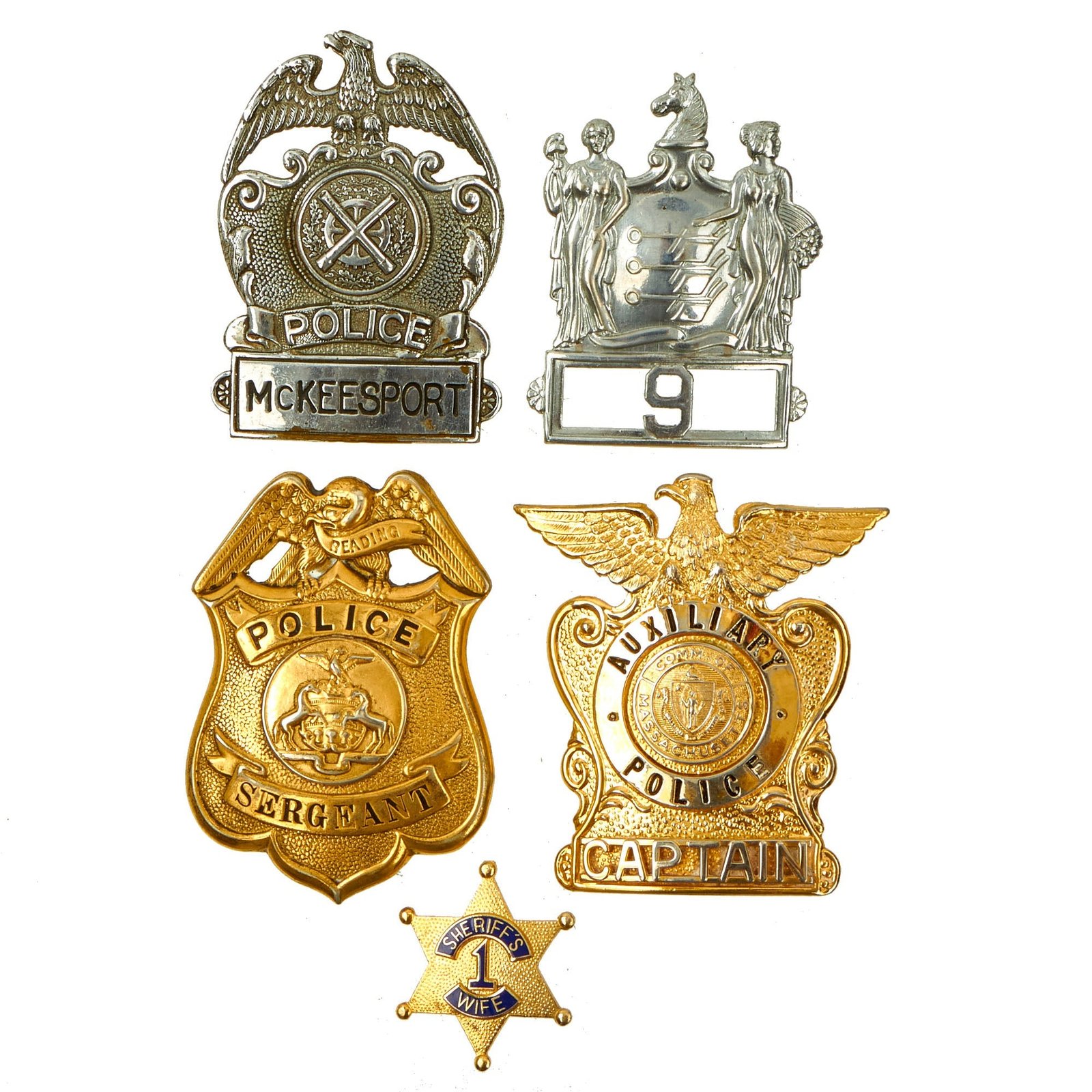 Buy Original U.S. Law Enforcement Cap / Chest Badge Insignia Grouping - 5 Items | Original Firearms Antique For Sale