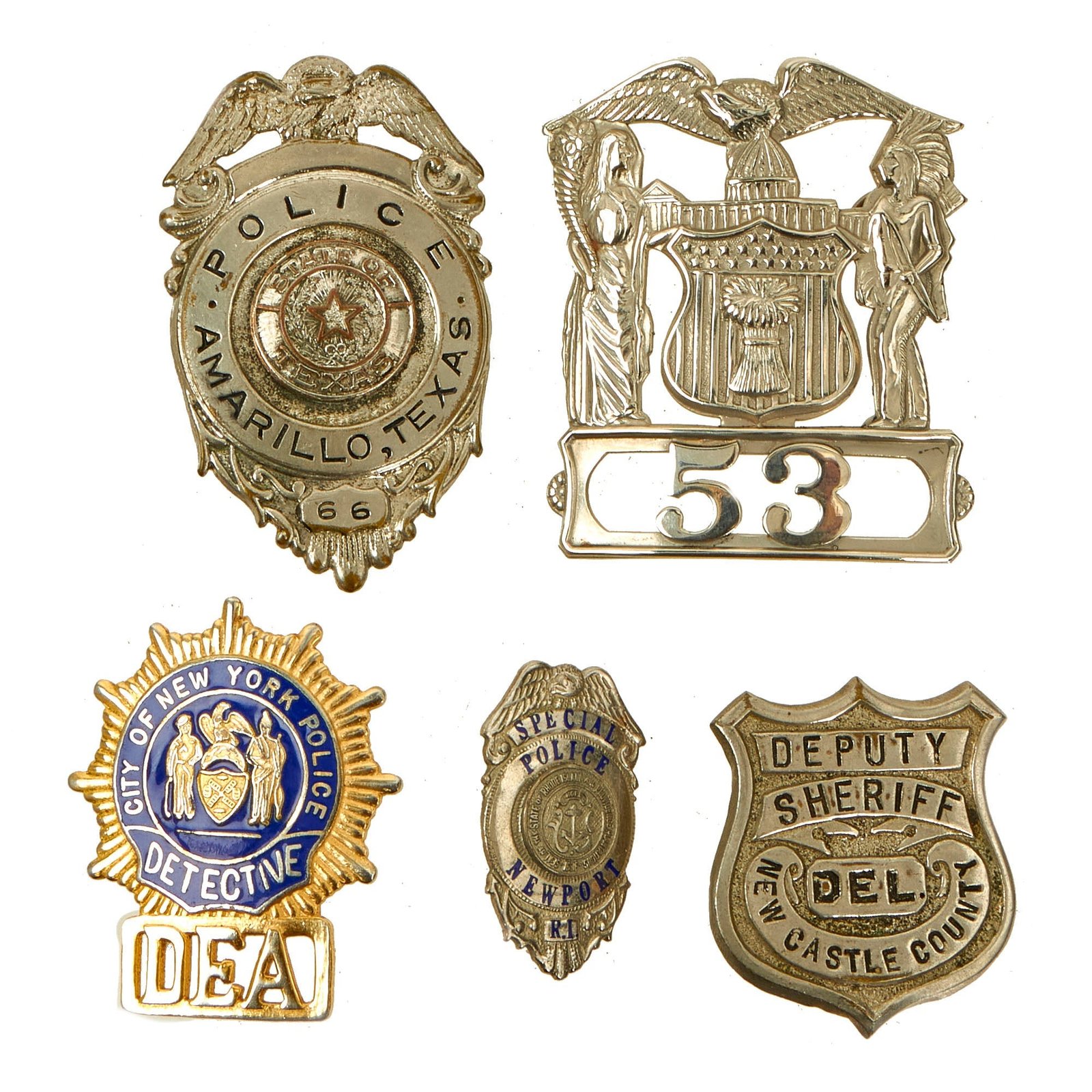 Buy Original U.S. Law Enforcement Cap / Chest Badge Insignia Grouping - 5 Items | Original Firearms Antique For Sale