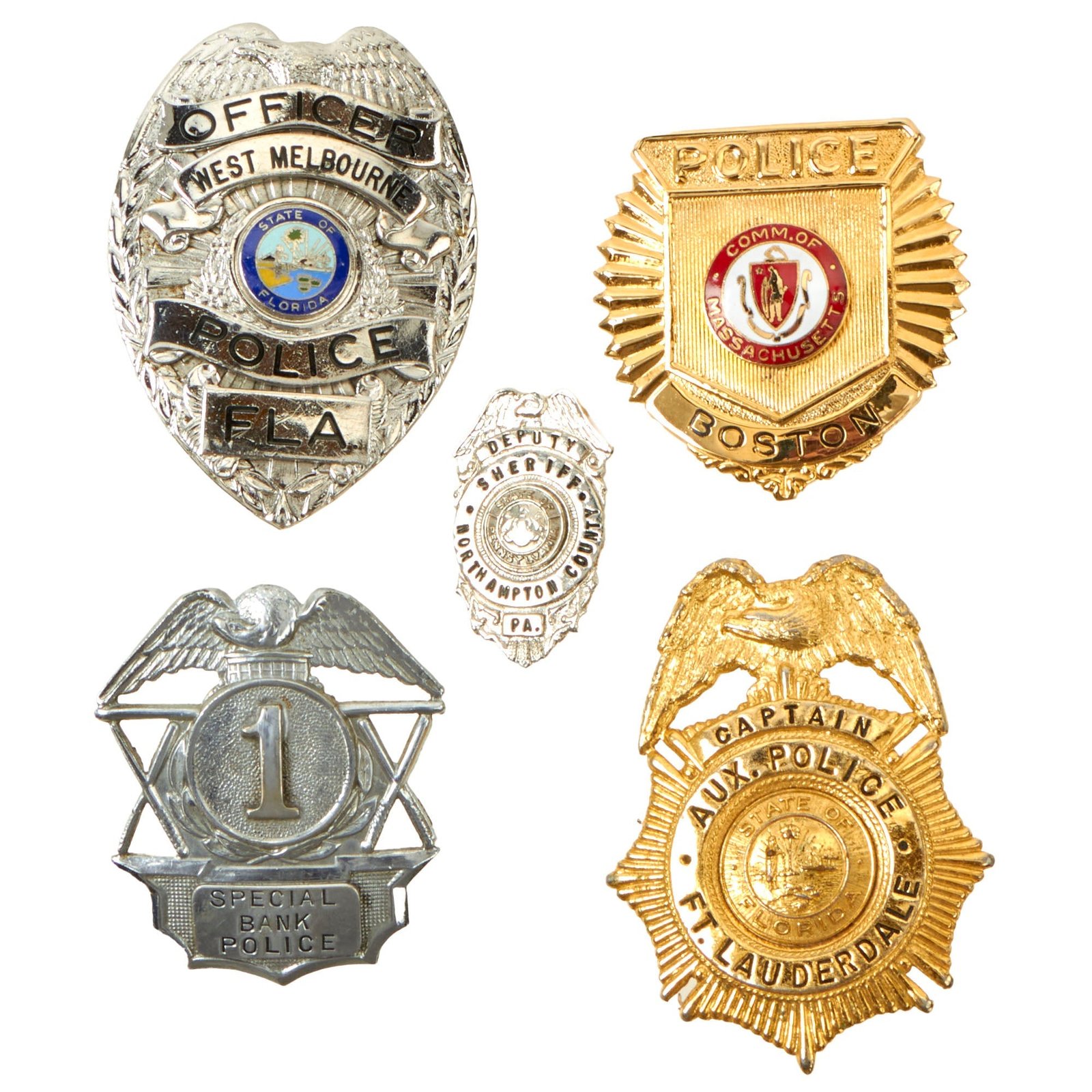 Buy Original U.S. Law Enforcement Cap / Chest Badge Insignia Grouping - 5 Items | Original Firearms Antique For Sale