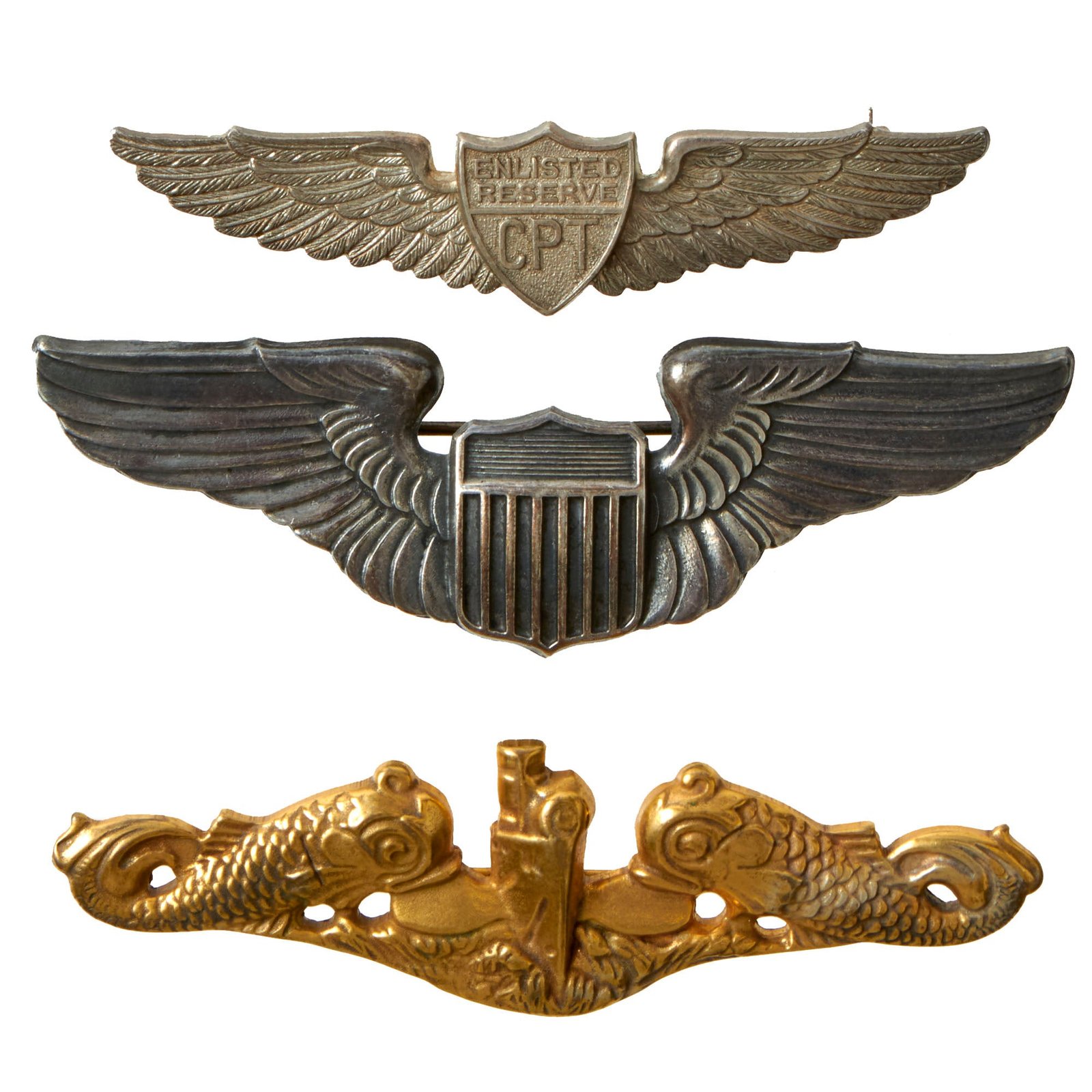 Buy Original U.S. WWII Era US Army Air Forces Aviator Wings and Submarine Warfare Badge - Lot of 3 | Original Firearms Antique For Sale