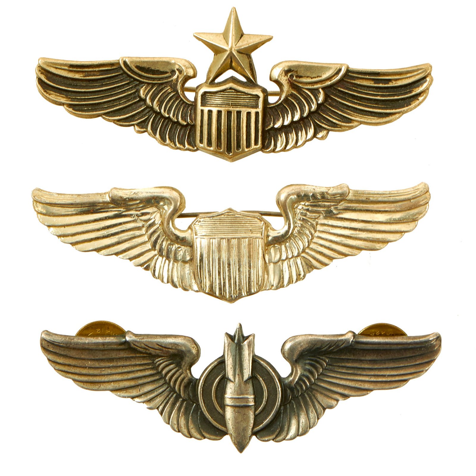 Buy Original U.S. WWII Era US Army Air Forces Aviator Sterling Wings Lot - 3 Wings | Original Firearms Antique For Sale