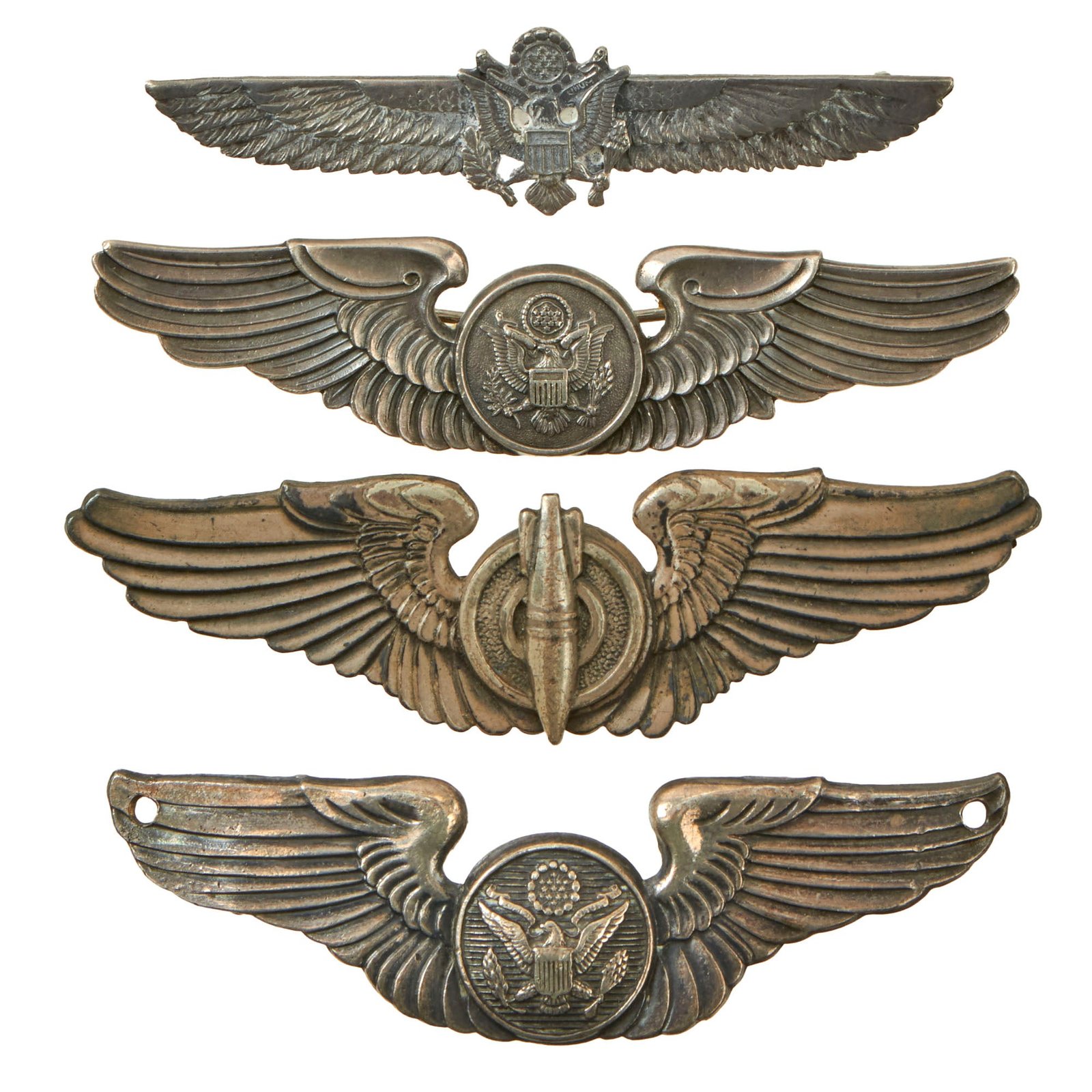 Buy Original U.S. WWII Era US Army Air Forces Aviator Wings Lot All Marked Sterling - 4 Pieces Total | Original Firearms Antique For Sale