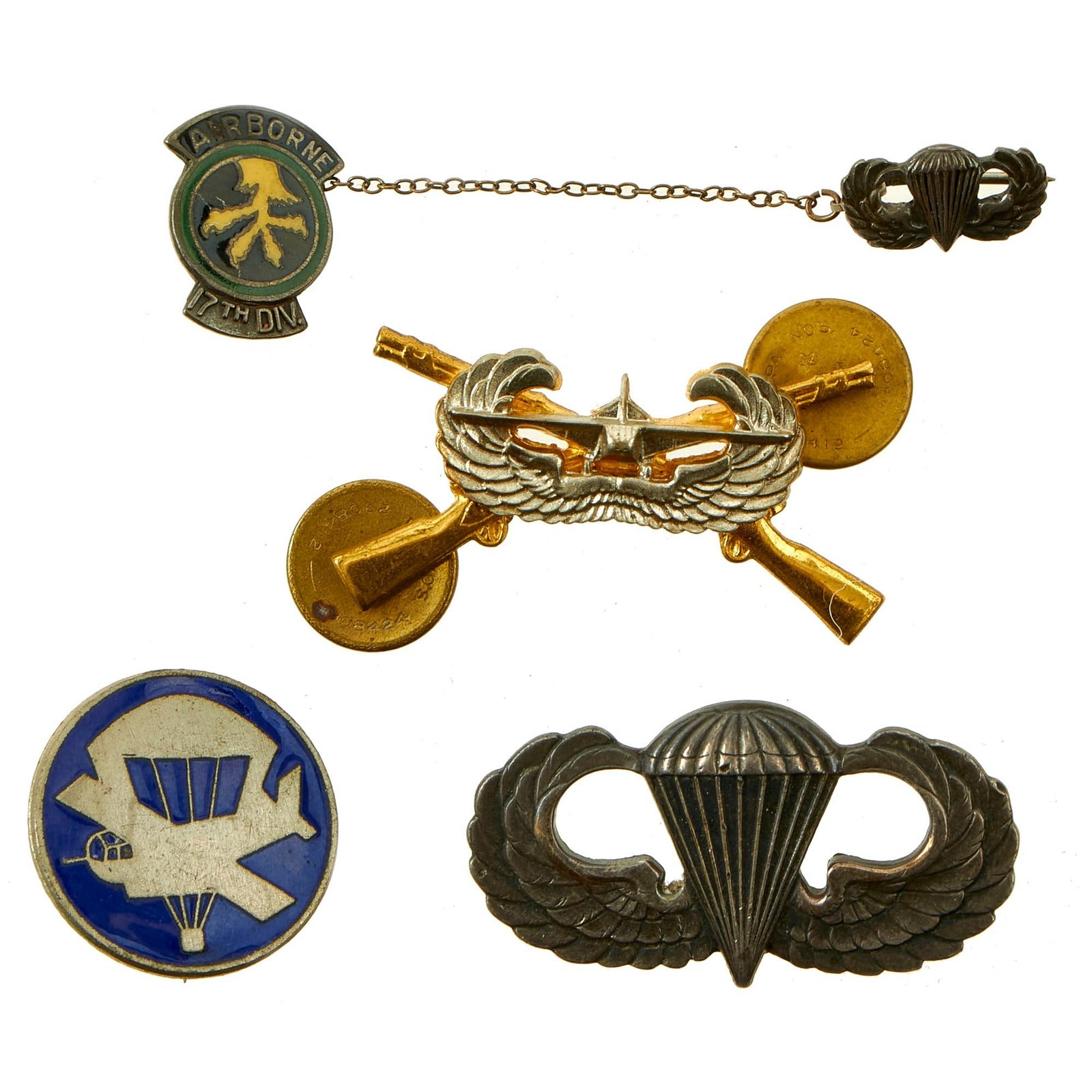 Buy Original U.S. WWII US Army Airborne Glider / Parachutist Wings And Unit Insignia Grouping - 4 Items | Original Firearms Antique For Sale
