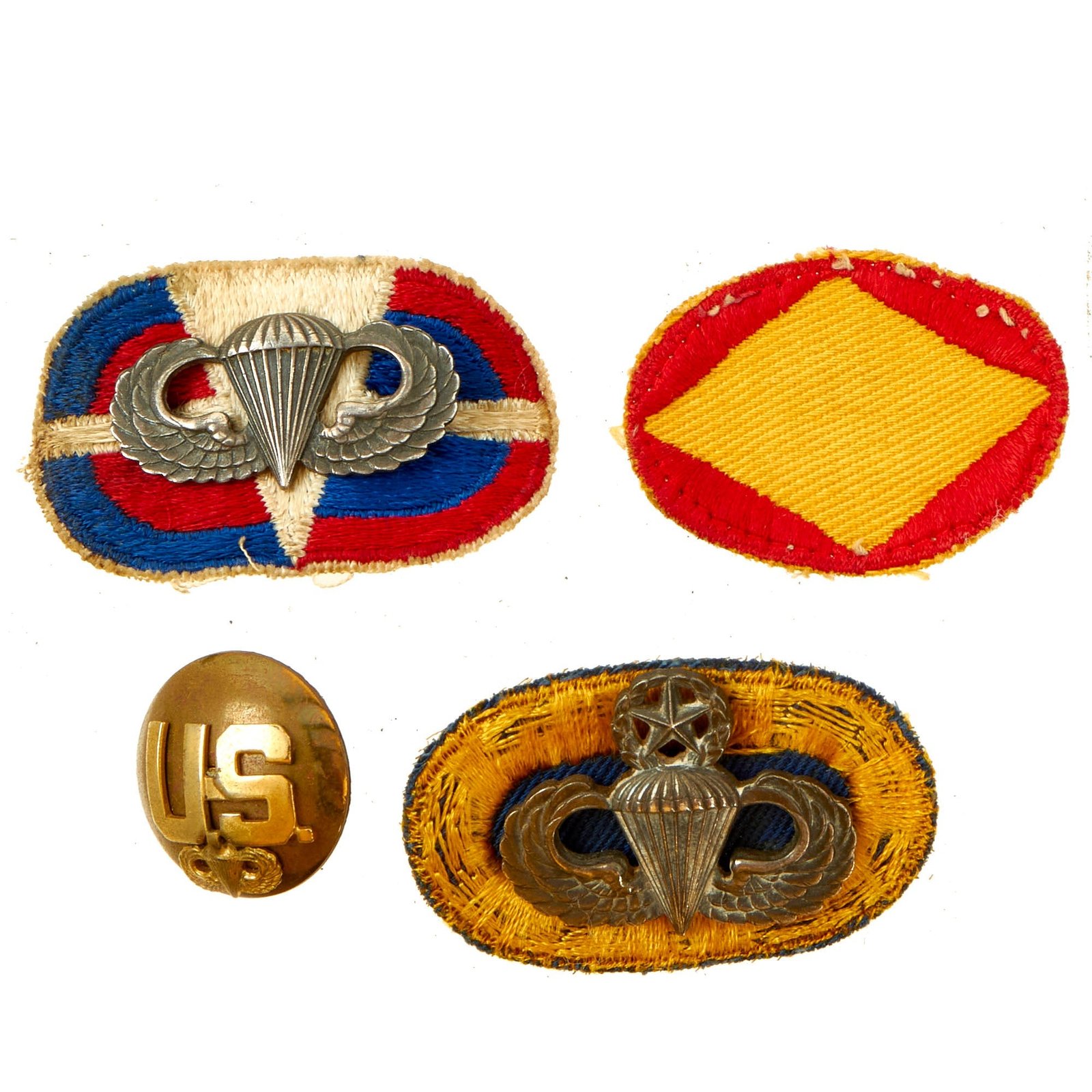 Buy Original U.S. WWII to Post WWII Era US Army Airborne Unit Ovals and Parachutist Wings Grouping - 4 Items | Original Firearms Antique For Sale