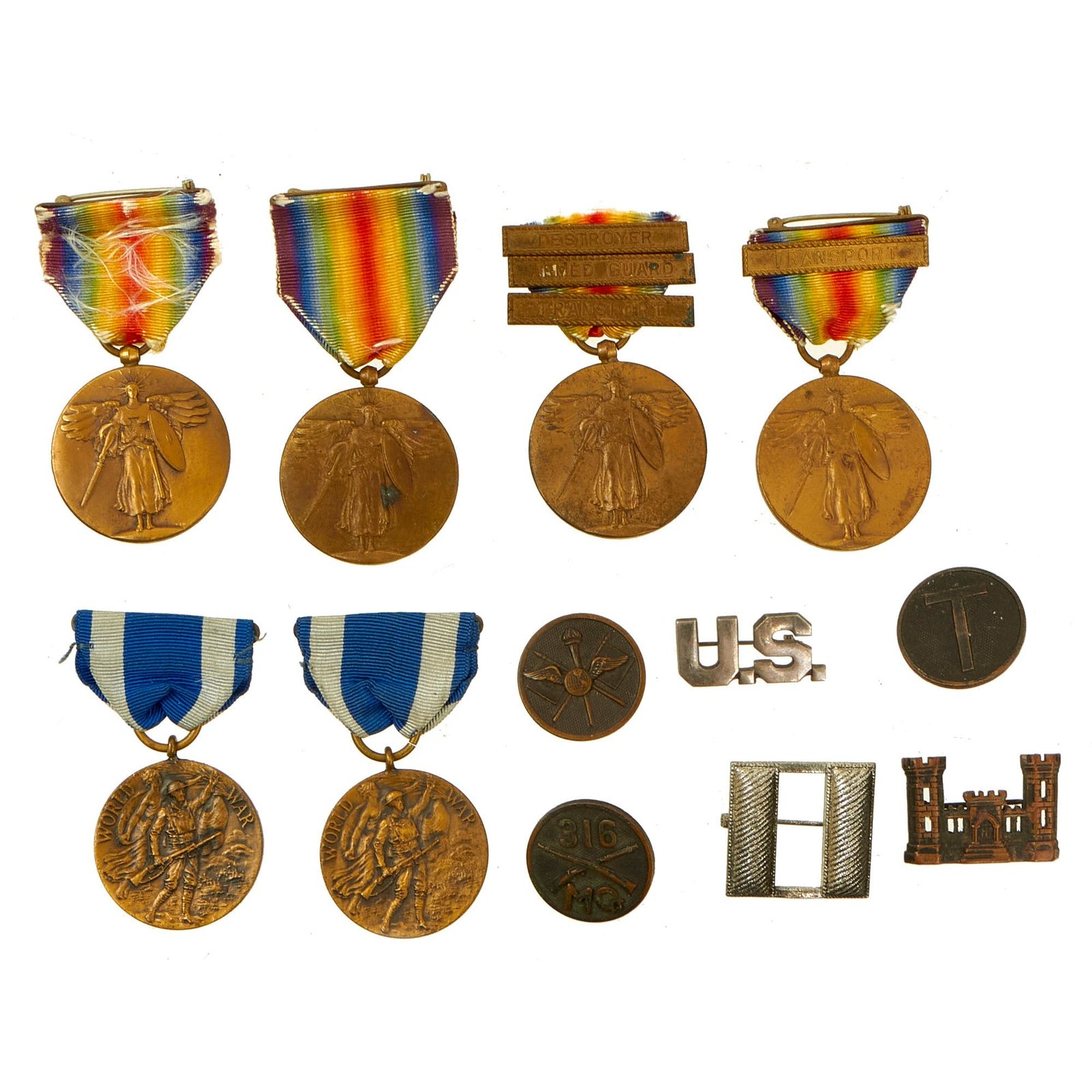 Buy Original U.S. WWI Medal Lot With Insignia and 31st Aero Squadron Marked Collar Disc - 12 Items | Original Firearms Antique For Sale