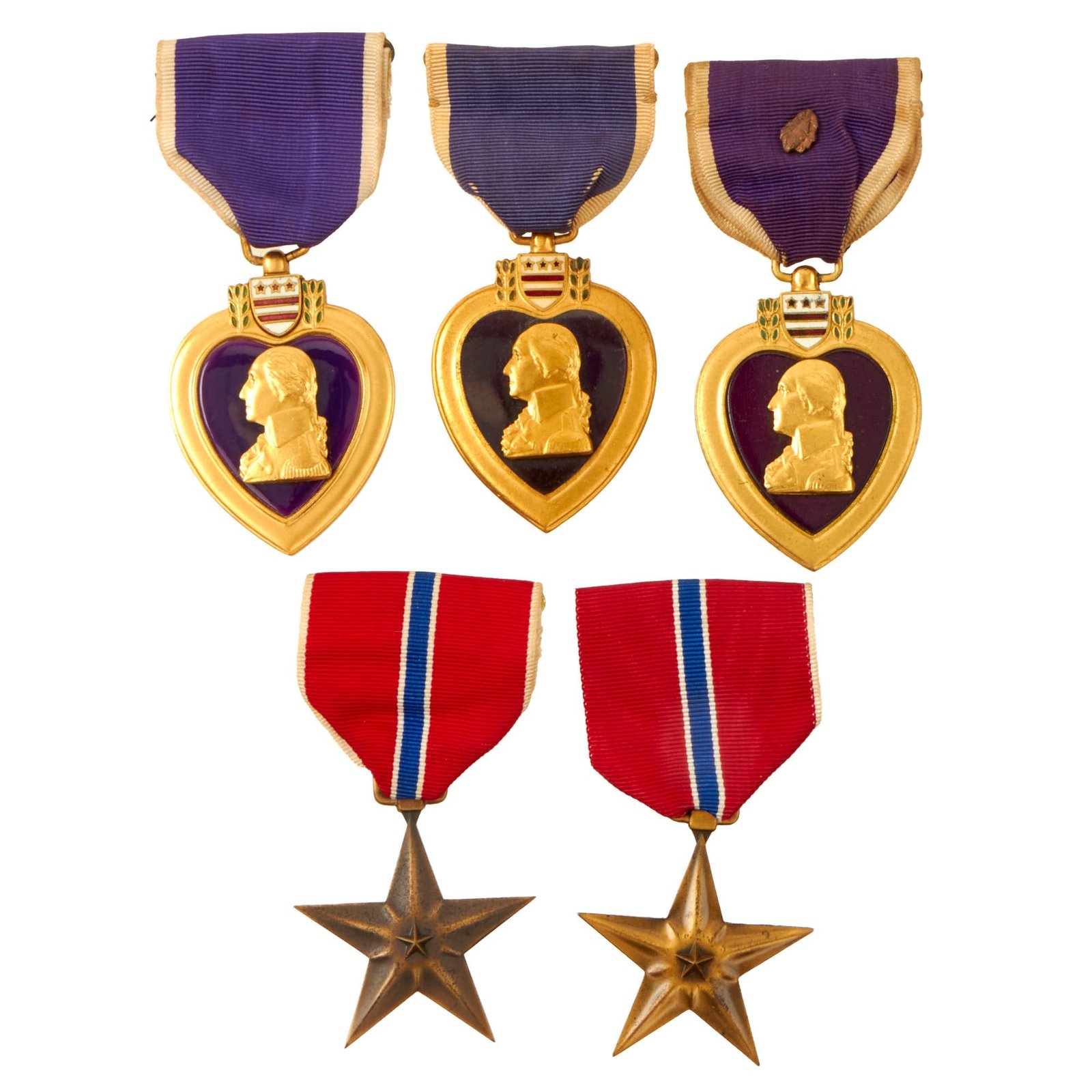 Buy Original U.S. WWII Purple Heart & Bronze Star Medal Lot Including Engraved Bronze Star to Albert W. Hughes Jr. - 5 Medals Total | Original Firearms Antique For Sale