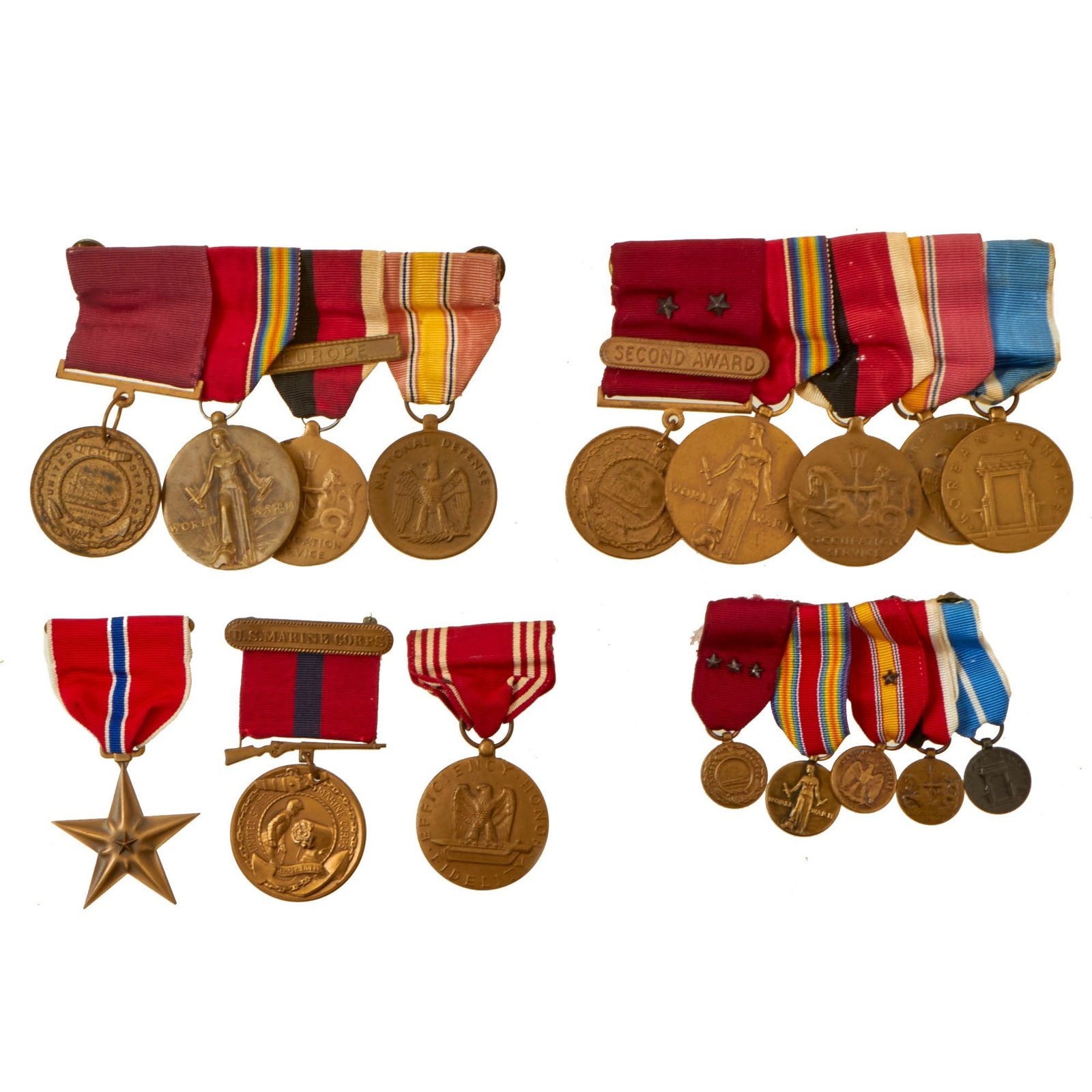Buy Original U.S. Pre-WWII Through WWII & Korean War Medal Bar & Engraved Medal Lot - 6 Pieces Total | Original Firearms Antique For Sale