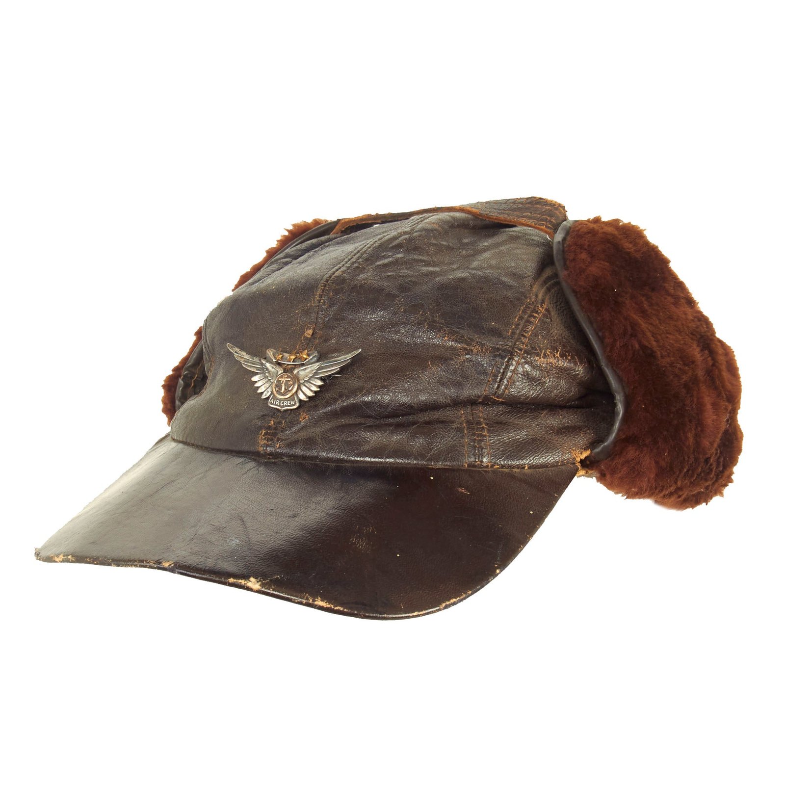 Buy Original U.S. WWII USAAF British Made B-2 Style Winter Flying Cap With A3 HBT Mechanics Cap - 2 Items | Original Firearms Antique For Sale