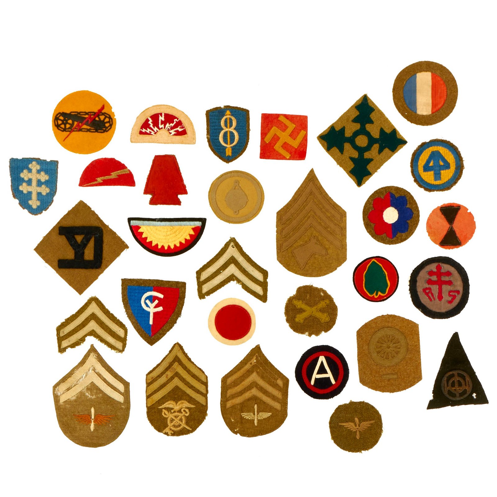 Buy Original U.S. WWI to WWII Chevron and Shoulder Sleeve Insignia Patch Lot - 30 Items | Original Firearms Antique For Sale
