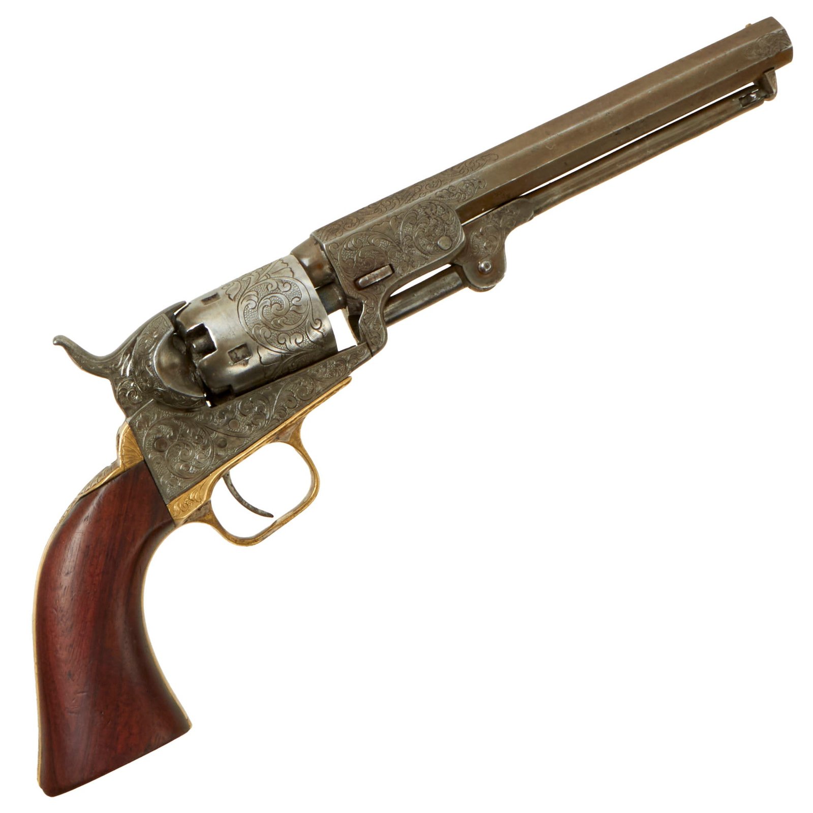 Buy Original U.S. Civil War Colt M1849 Named and Fully Engraved Pocket Percussion Revolver with 6" Barrel Made in 1852 - Serial 39937 | Original Firearms Antique For Sale