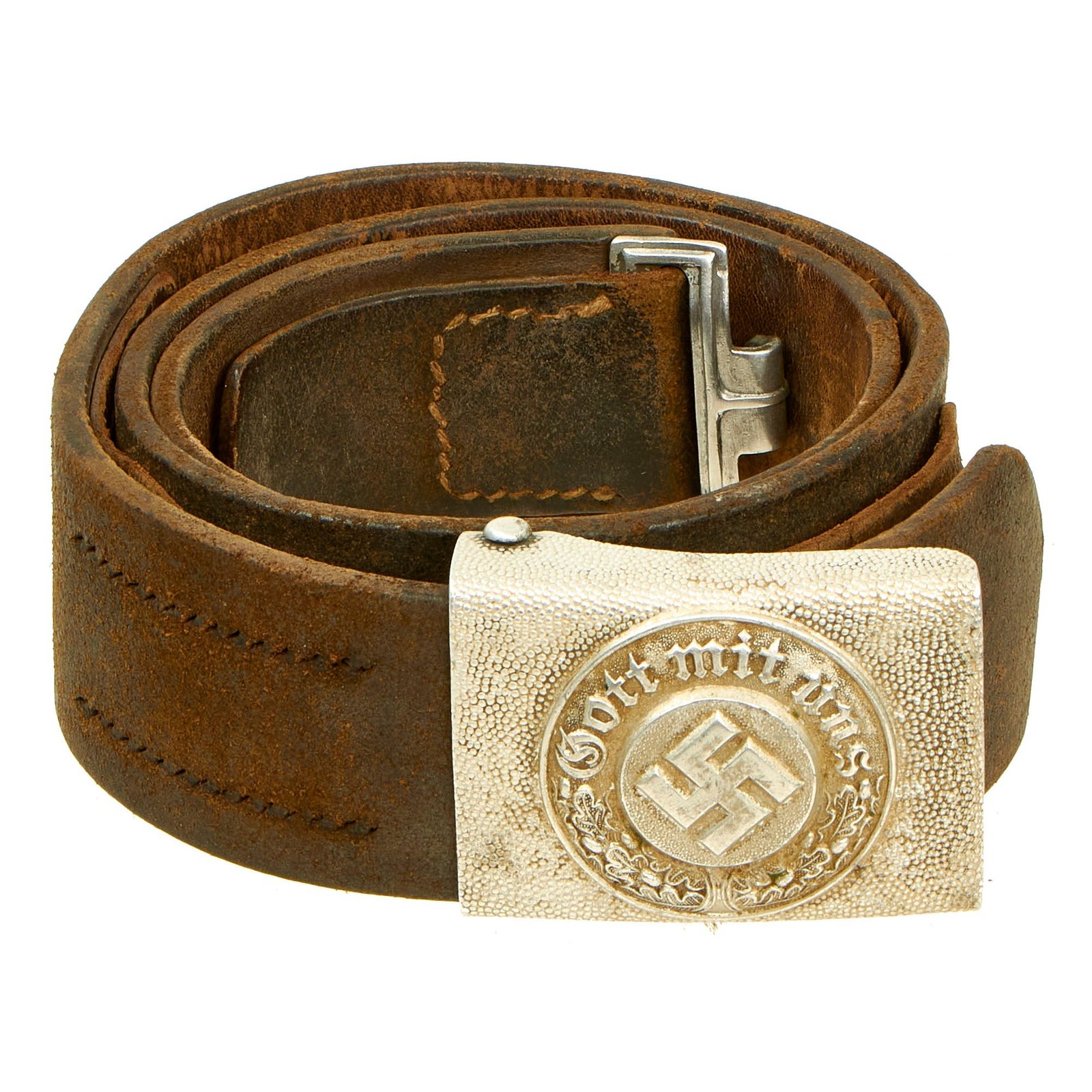 Buy Original German WWII Police Belt with Pebbled Aluminum EM/NCO Buckle by Gustav Brehmer of Markneukirchen | Original Firearms Antique For Sale