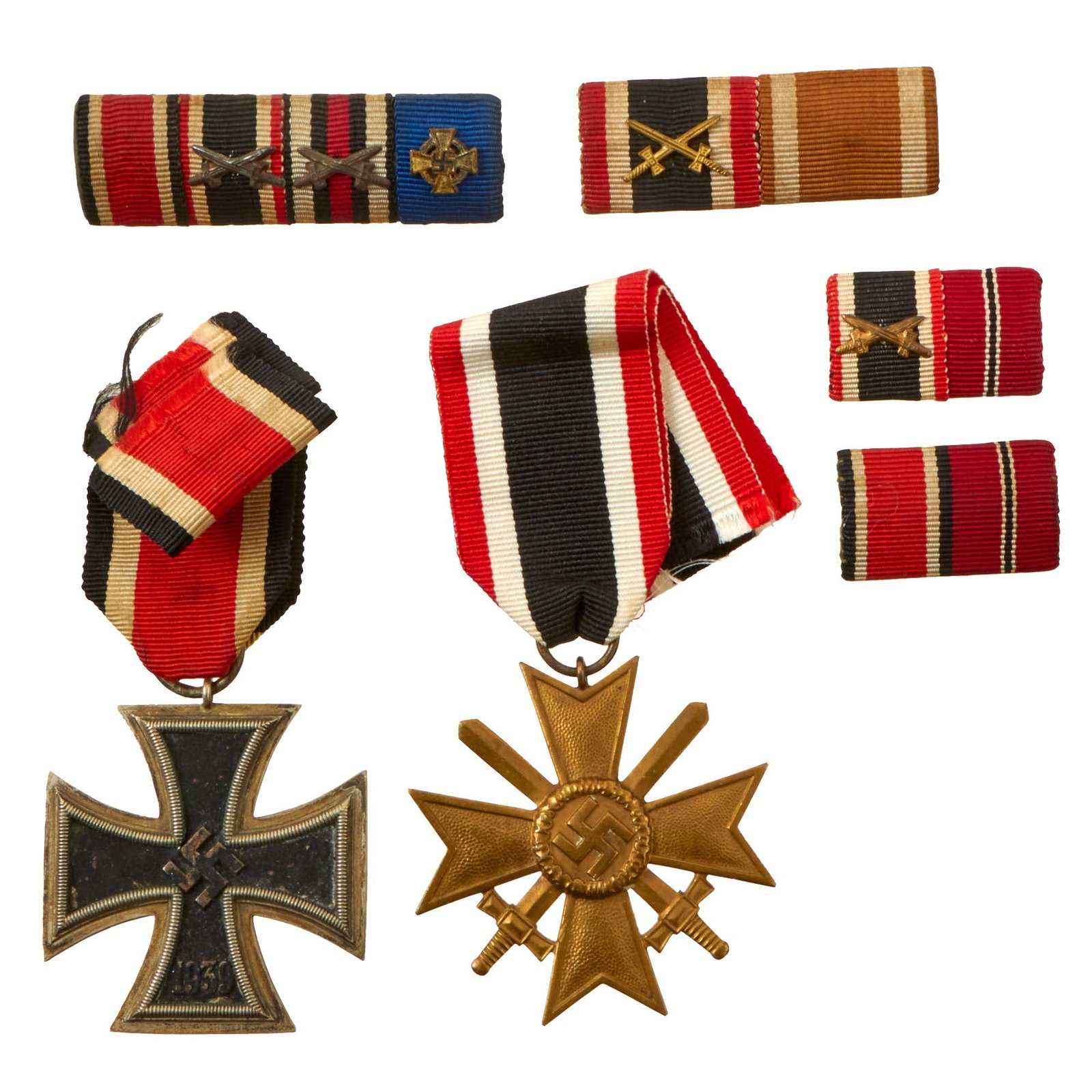 Buy Original German WWII Medal and Ribbon Bar Grouping with EKII and KvKII with Swords - 6 Items | Original Firearms Antique For Sale