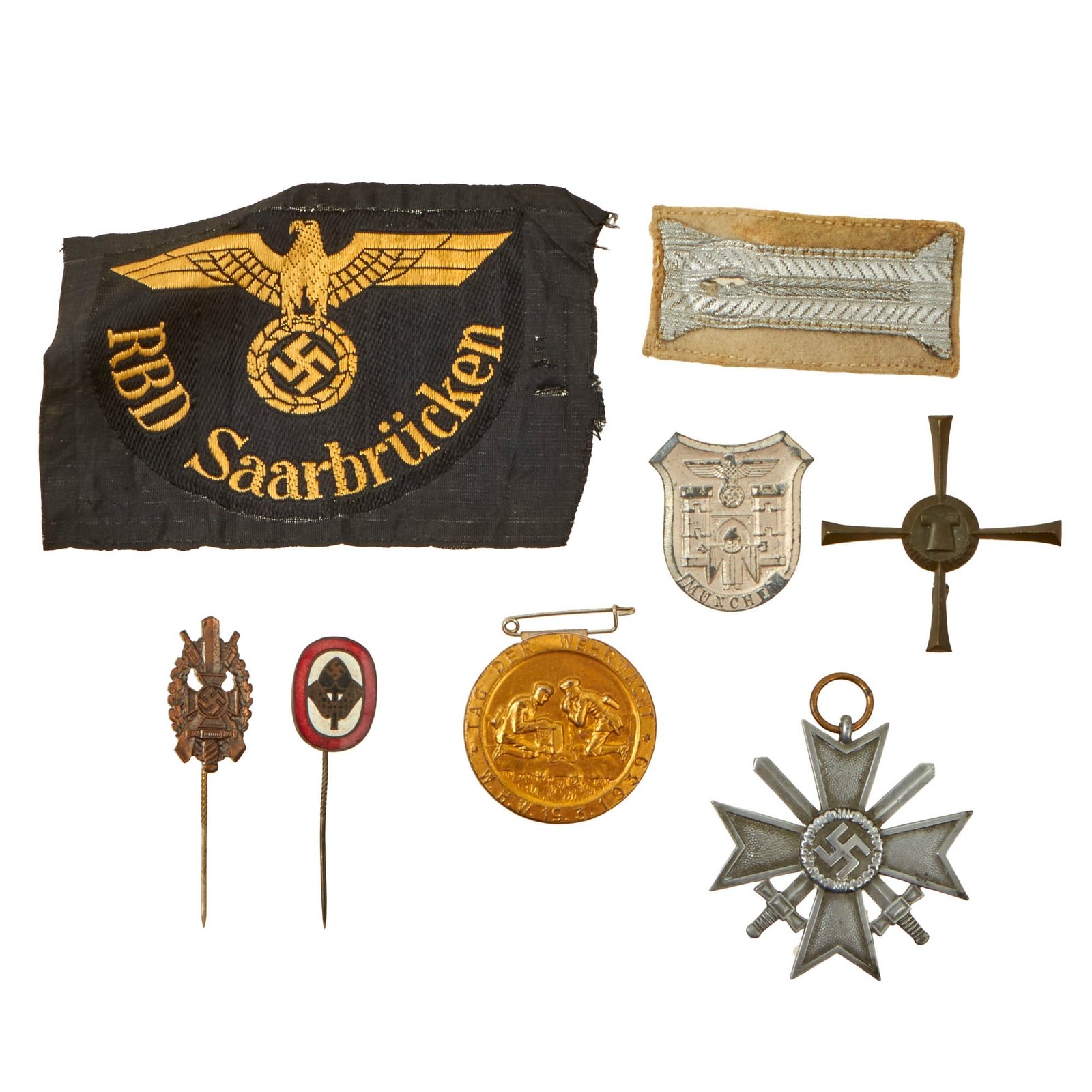 Buy Original German WWII Award and Insignia Grouping with War Merit Cross KvKII & RBD Patch - 8 Items | Original Firearms Antique For Sale