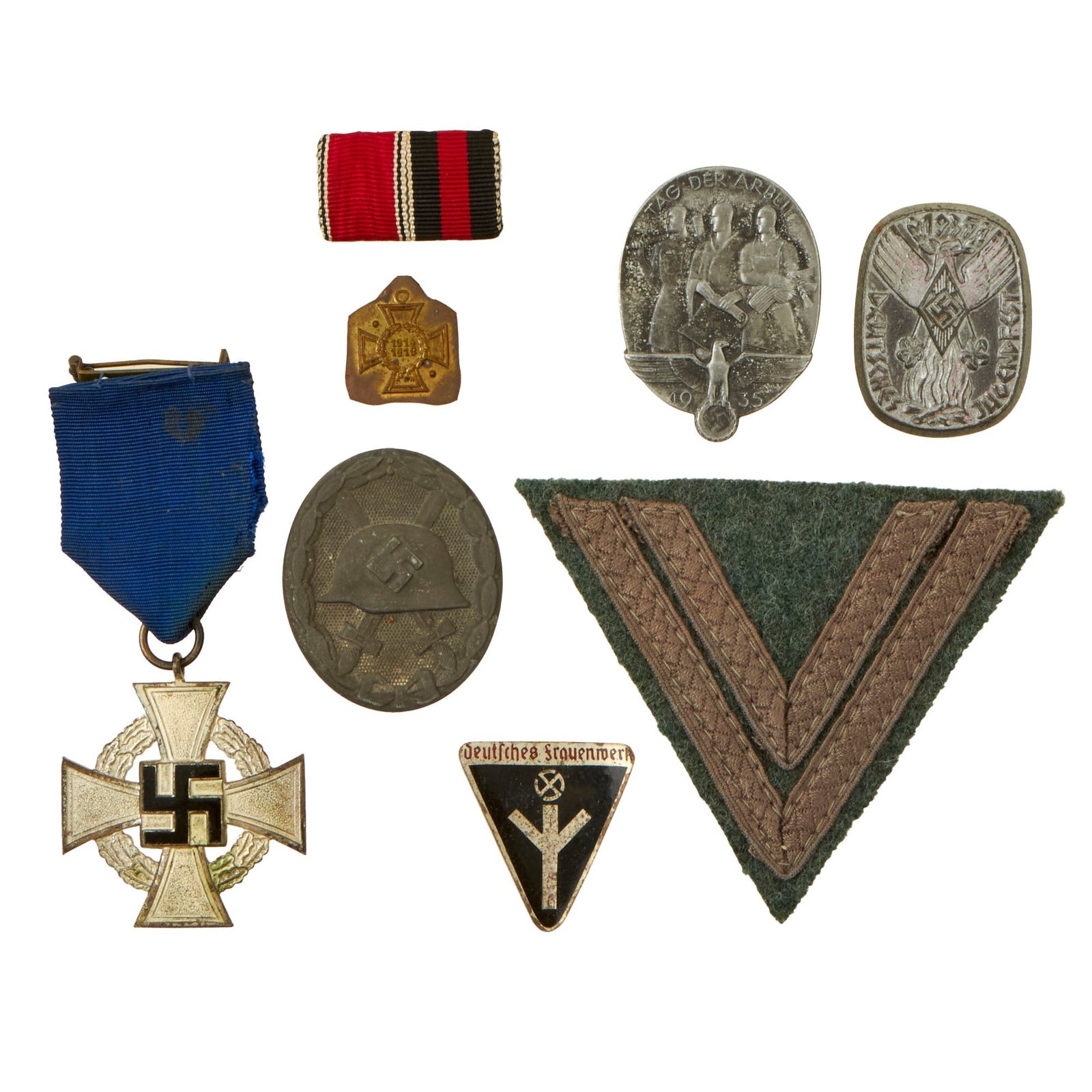 Buy Original German WWII Award and Insignia Grouping with Long Civil Service Award, Silver Wound Badge, and More - 8 Items | Original Firearms Antique For Sale