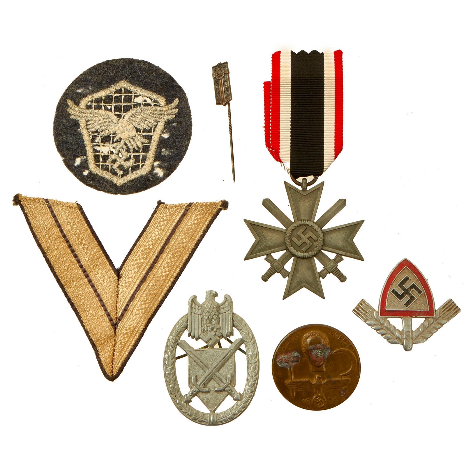 Buy Original German WWII Medal and Insignia Grouping with KvK II, Luftwaffe Insignia & More - 7 Items | Original Firearms Antique For Sale